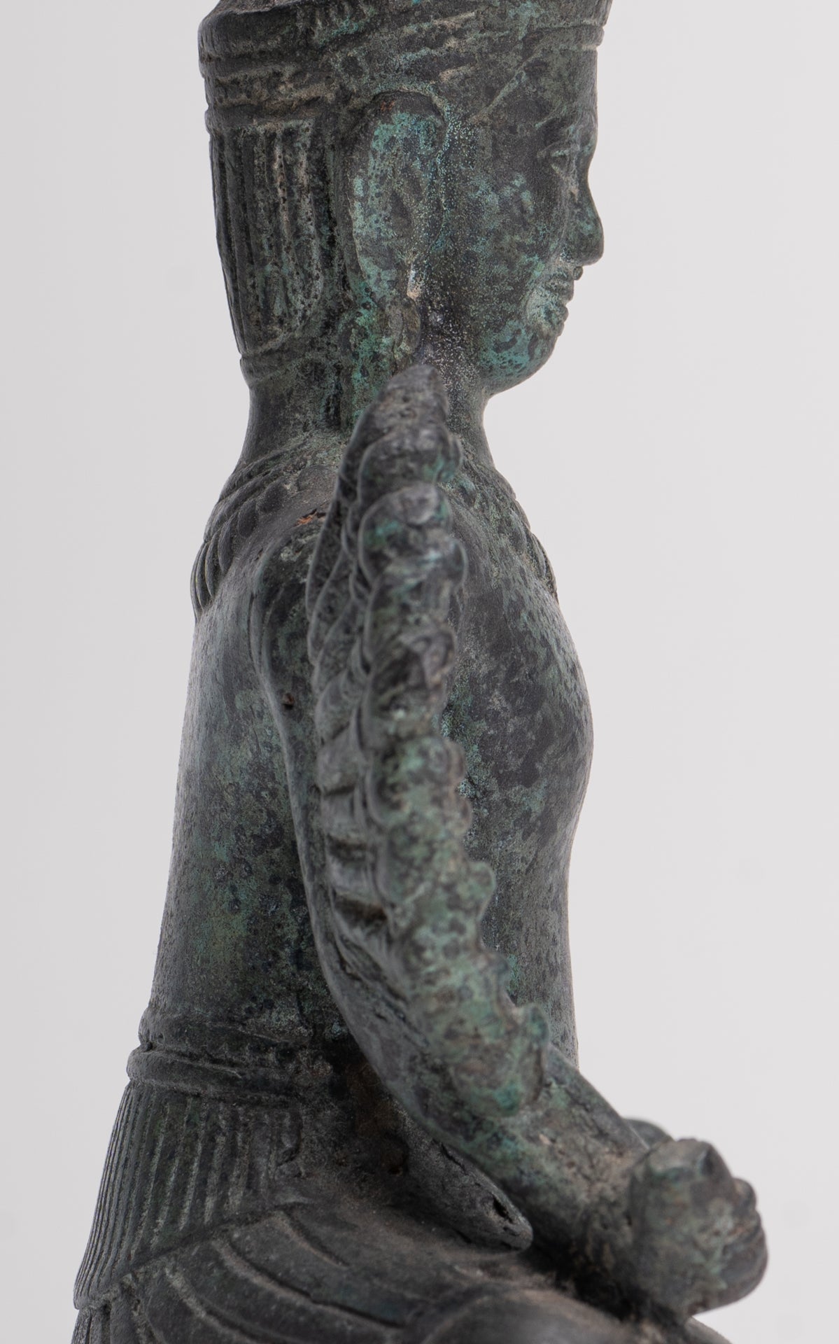 Antique Khmer Style Seated Bronze Bayon Hevajra Statue - 20cm/8" Tall