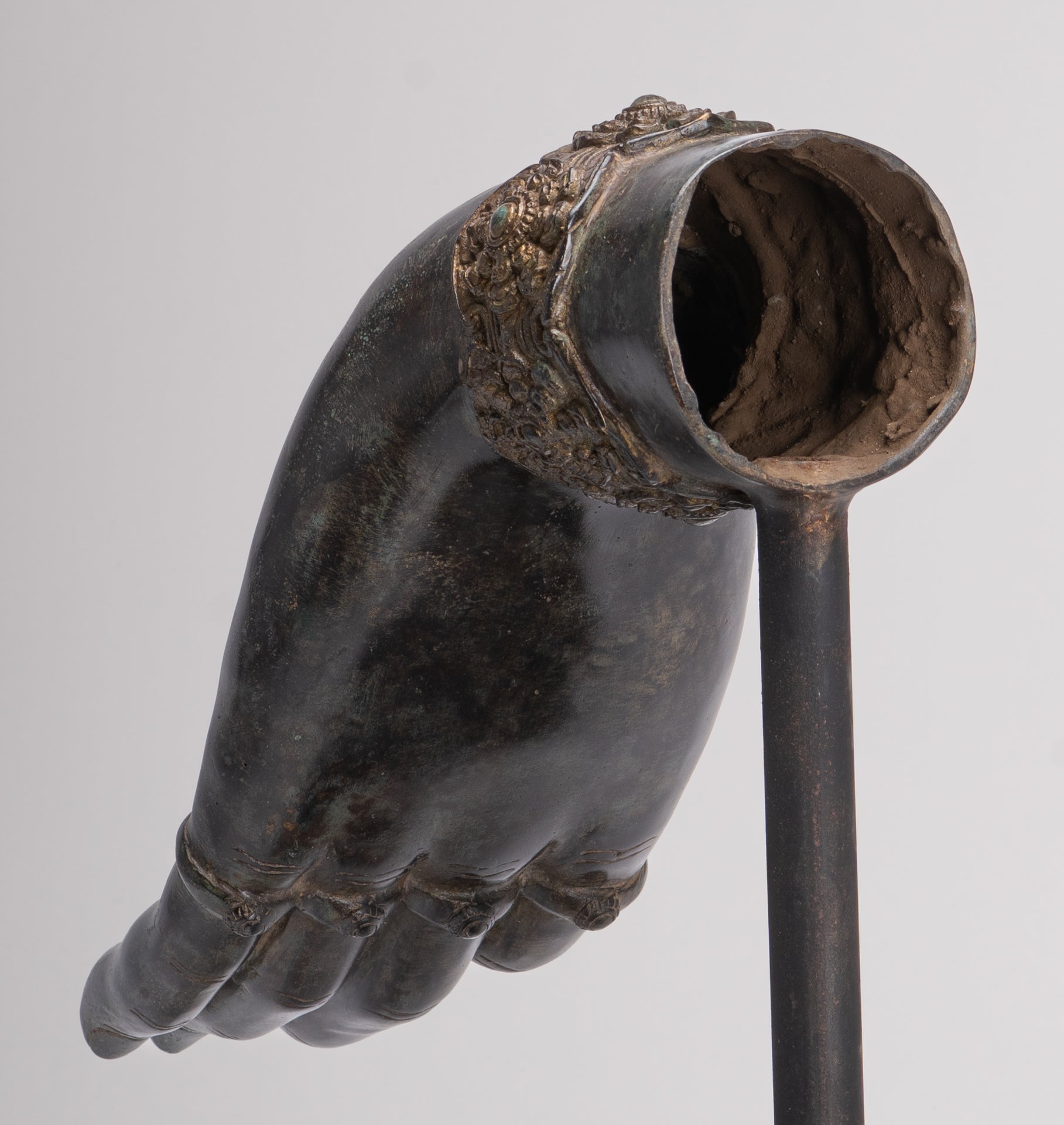 Mounted Antique Khmer Style Southeast Asia Bronze Teaching Hand - 37cm/15"
