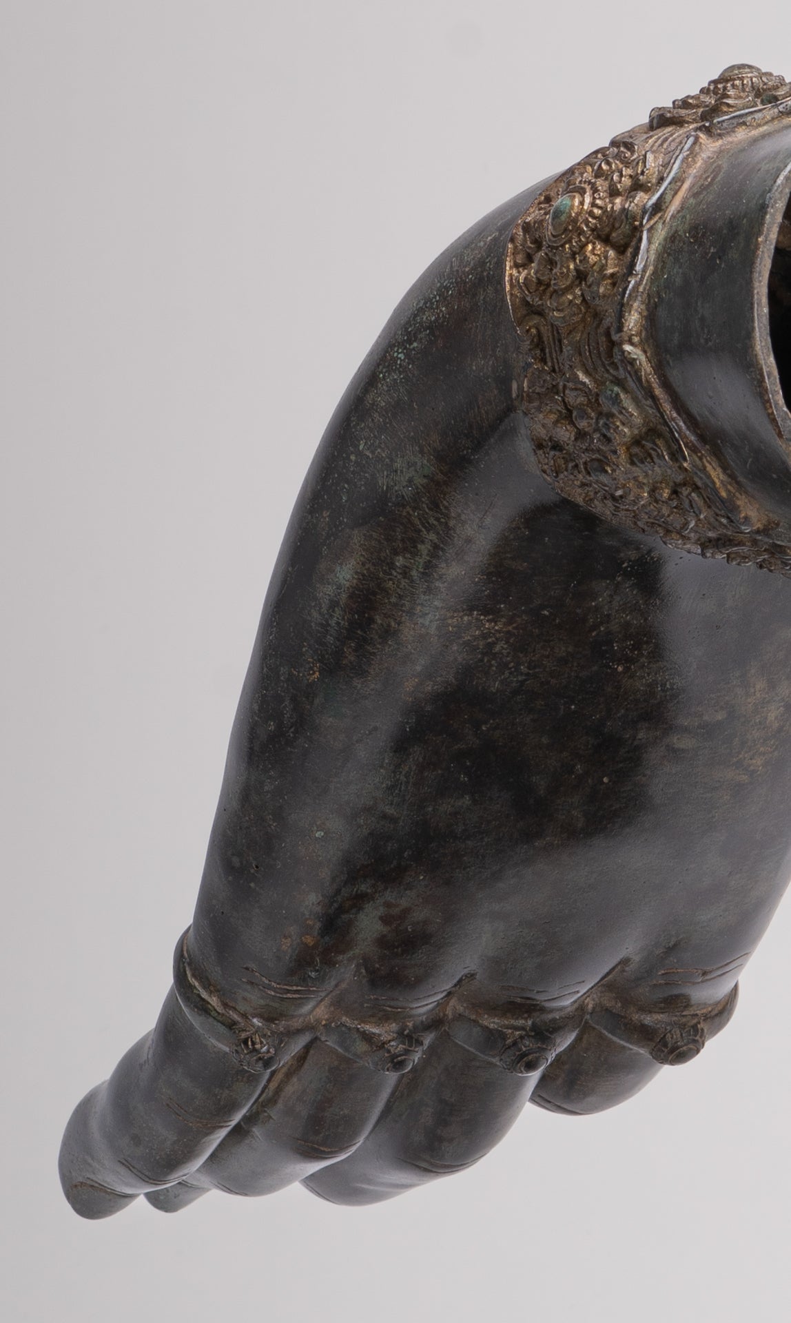 Mounted Antique Khmer Style Southeast Asia Bronze Teaching Hand - 37cm/15"