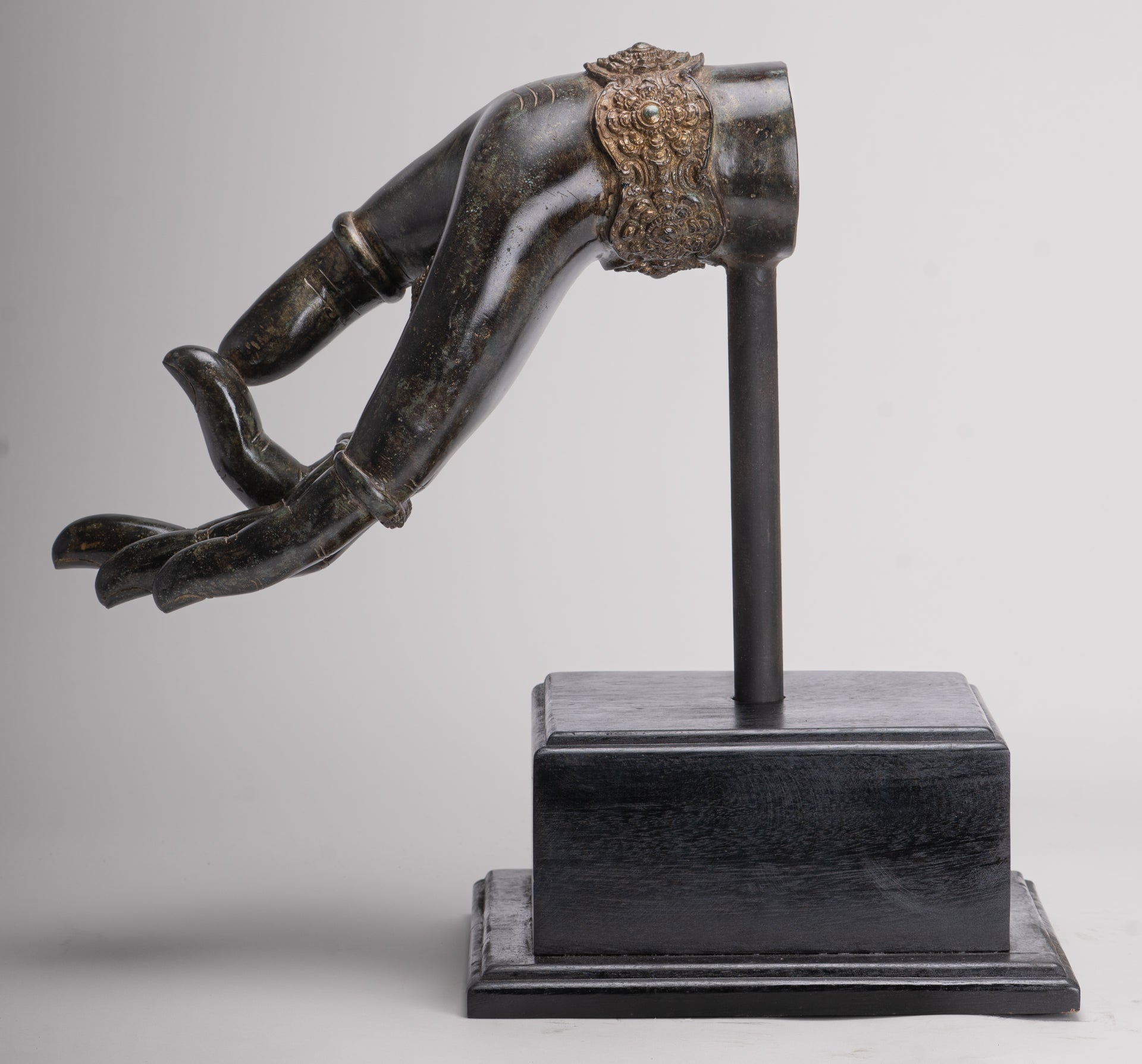 Mounted Antique Khmer Style Southeast Asia Bronze Teaching Hand - 37cm/15"