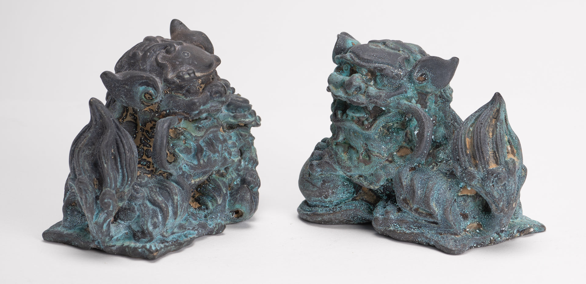 Antique Chinese Style Bronze Dragon Statue - 6cm/2" Tall (Pair)