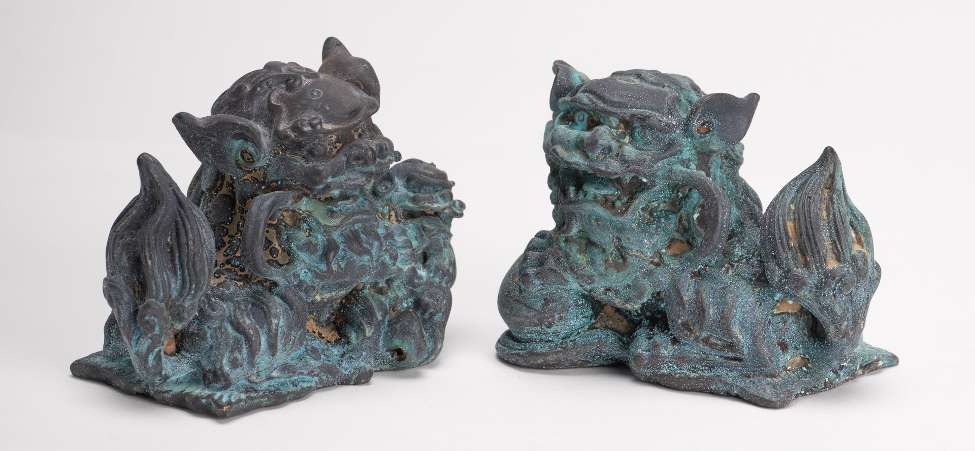 Antique Chinese Style Bronze Dragon Statue - 6cm/2" Tall (Pair)