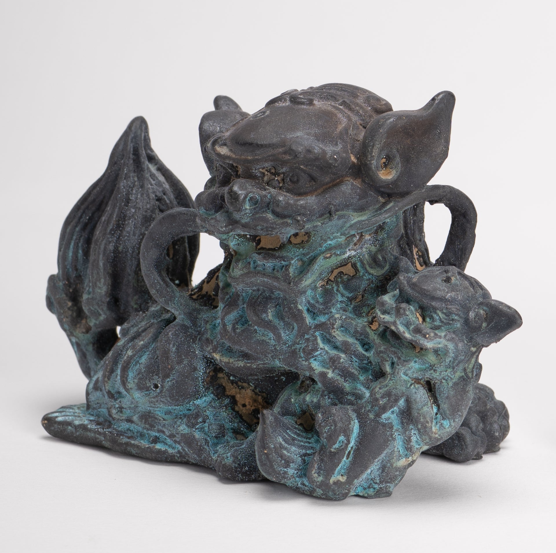 Antique Chinese Style Bronze Dragon Statue - 6cm/2" Tall (Pair)