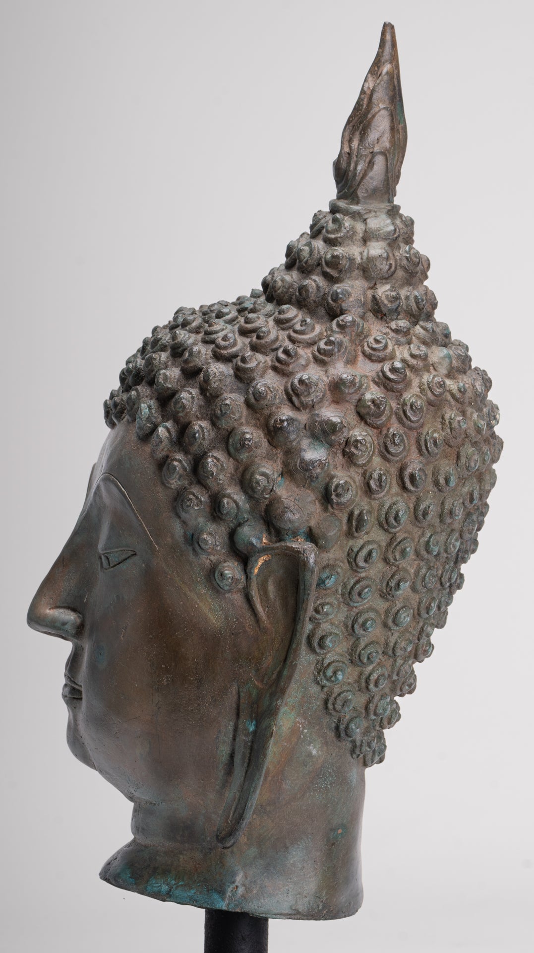 Buddha Head - Antique Thai Style Sukhothai Mounted Bronze Buddha Head - 49cm/20"