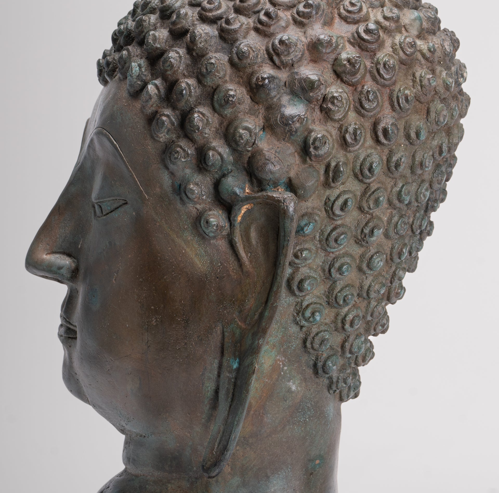 Buddha Head - Antique Thai Style Sukhothai Mounted Bronze Buddha Head - 49cm/20"