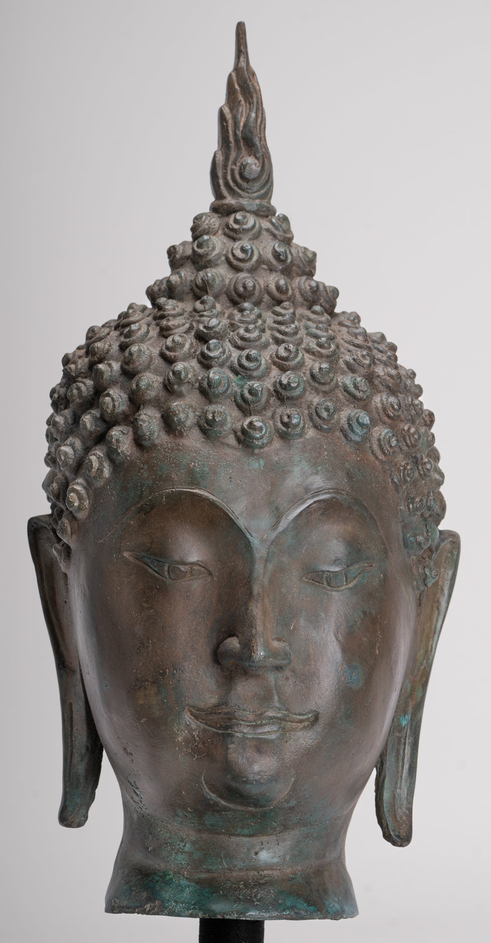 Buddha Head - Antique Thai Style Sukhothai Mounted Bronze Buddha Head - 49cm/20"