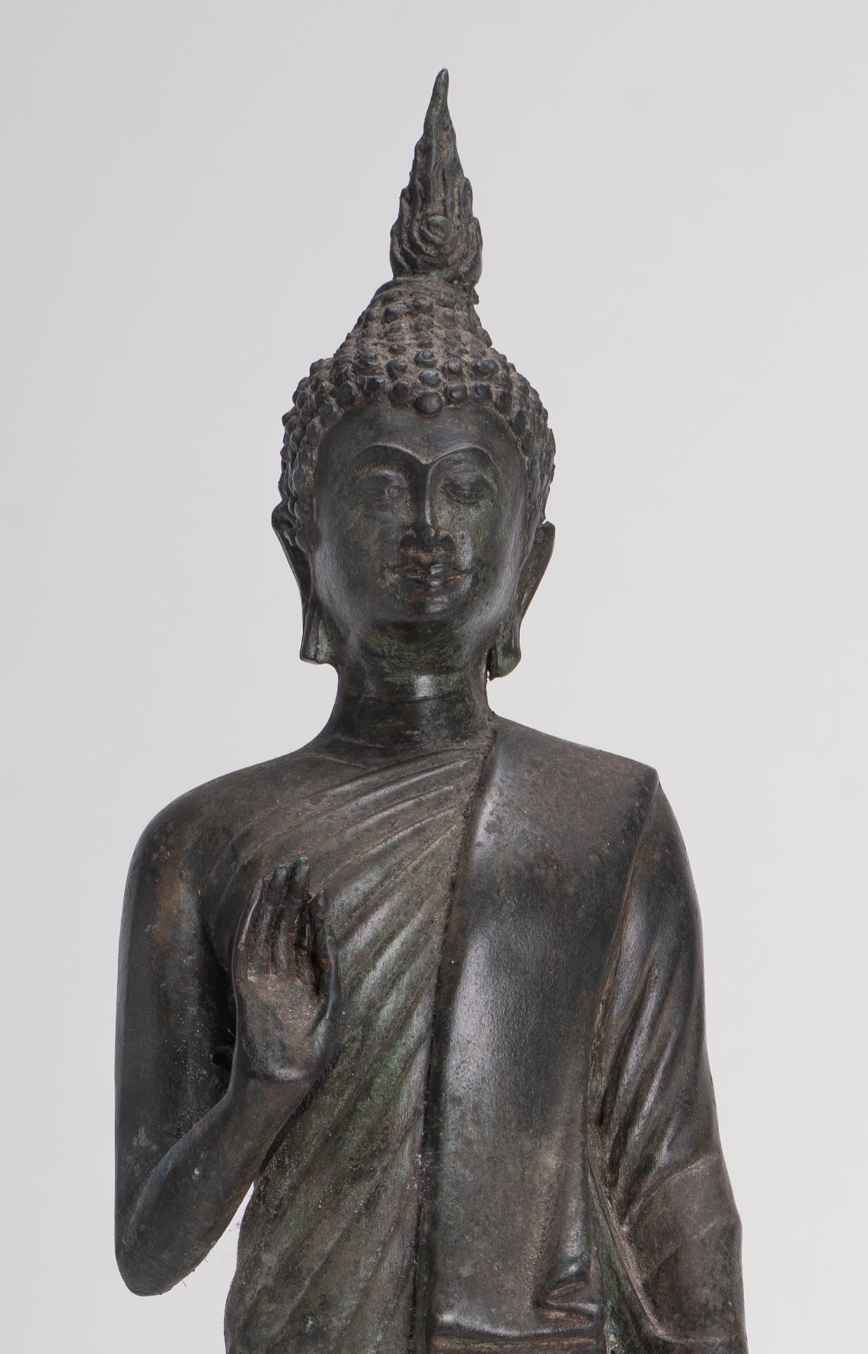 Buddha Statue - Antique Thai Style Bronze Standing Abhaya Protection Buddha Statue - 45cm/18"