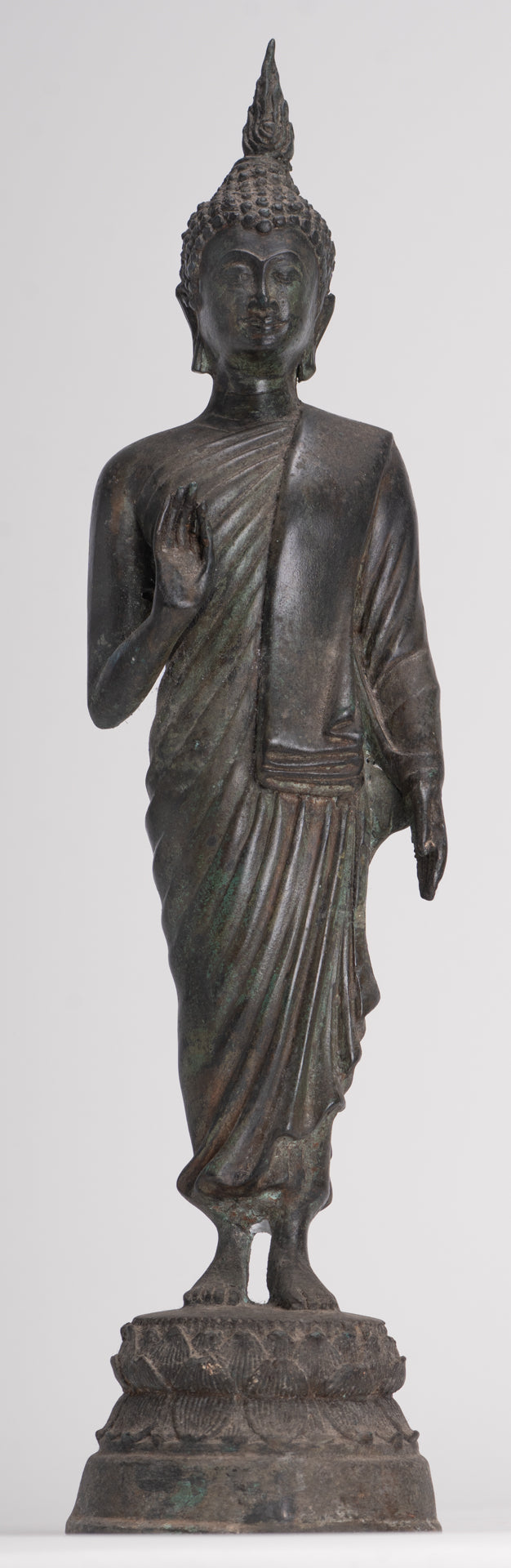 Buddha Statue - Antique Thai Style Bronze Standing Abhaya Protection Buddha Statue - 45cm/18"