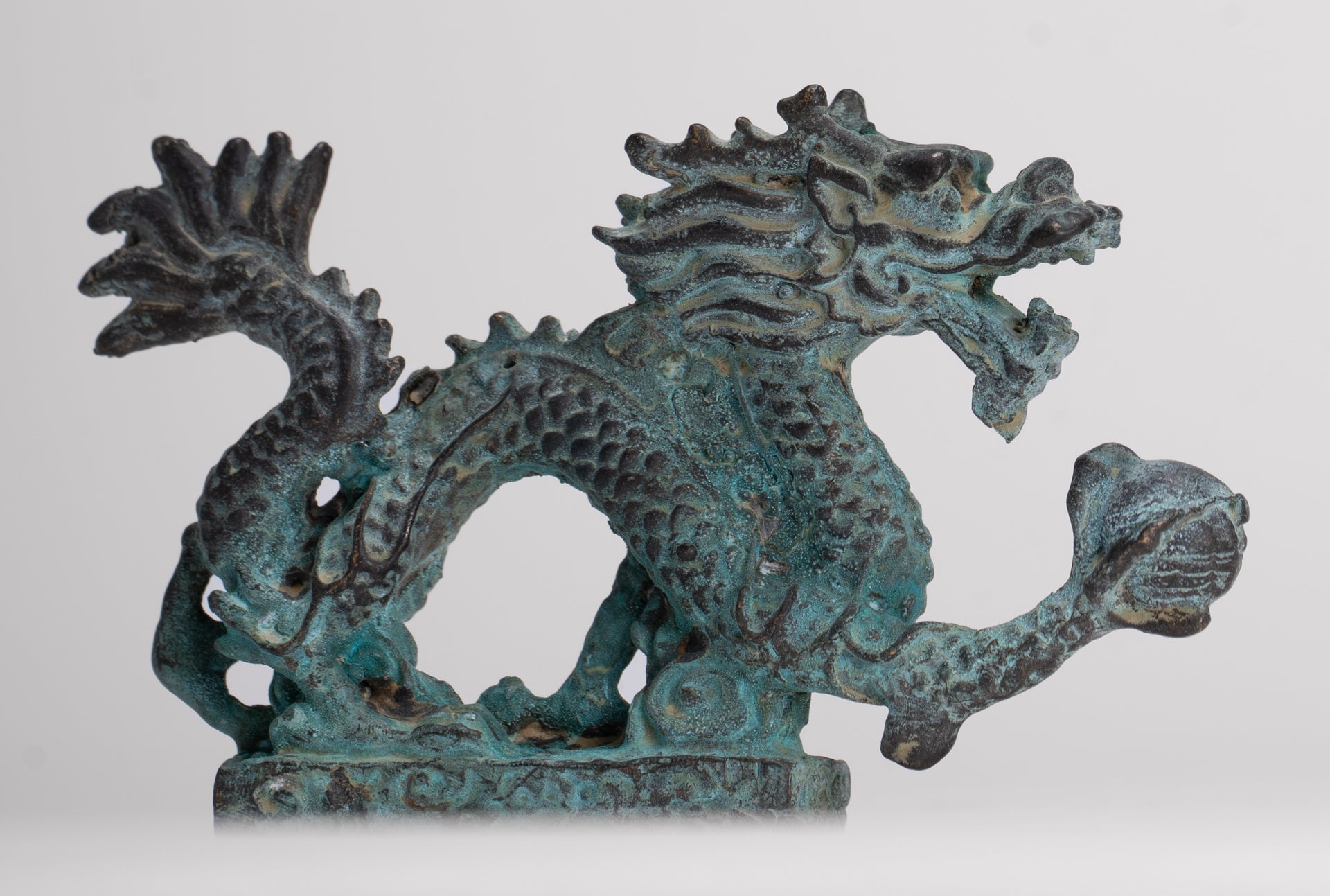 Antique Chinese Style Bronze Chinese Dragon Statue - 12cm/5" (Length)