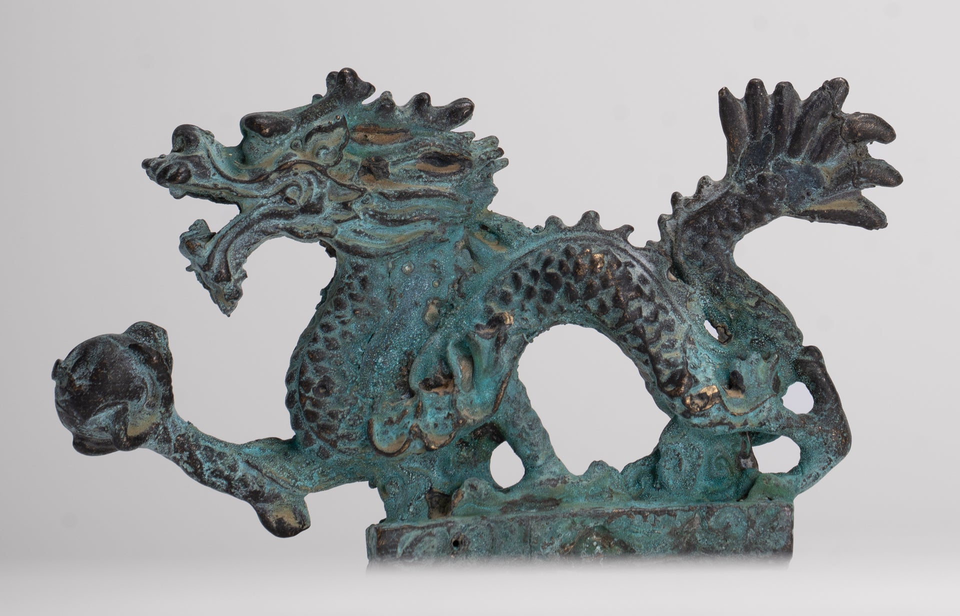 Antique Chinese Style Bronze Chinese Dragon Statue - 12cm/5" (Length)
