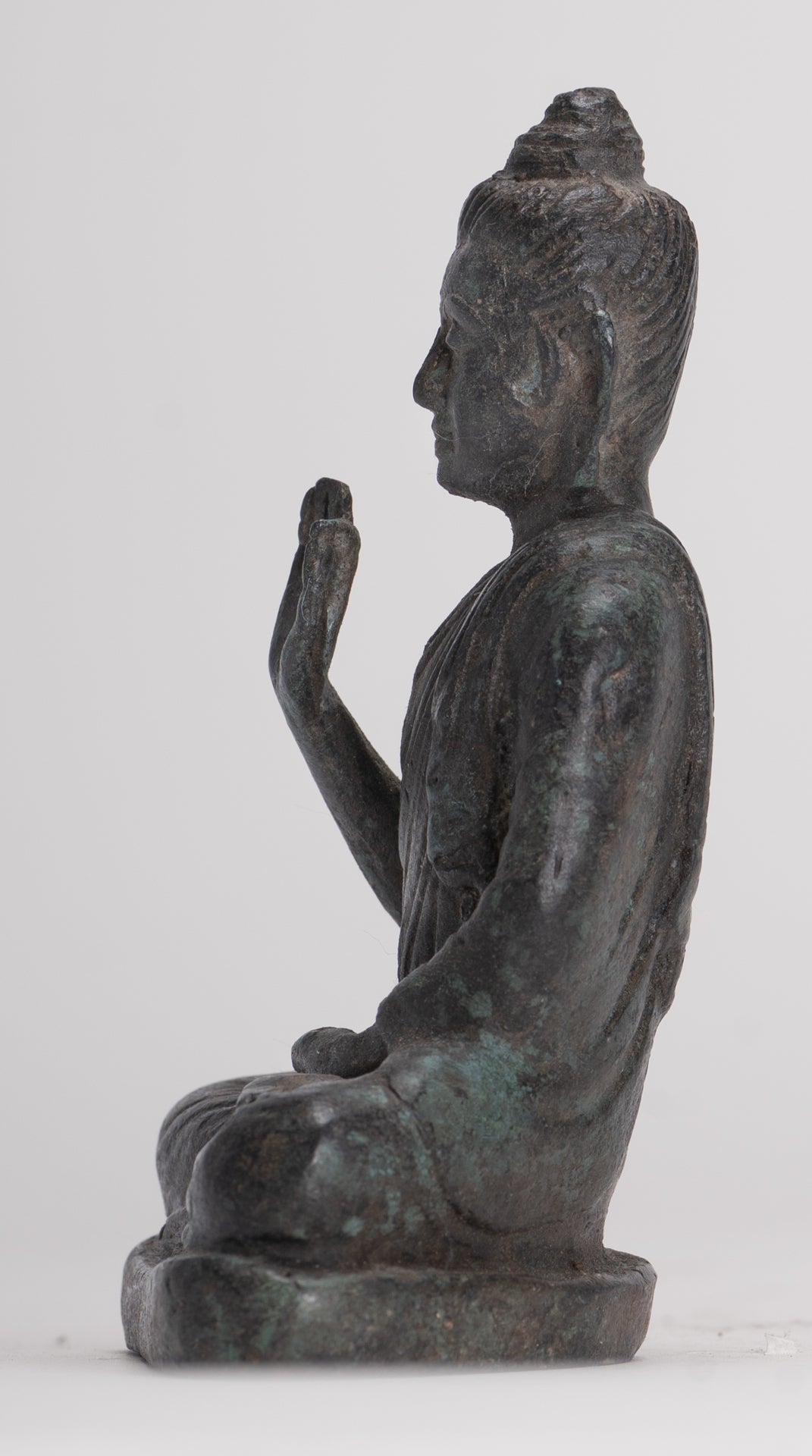 Indian Buddha Statue - Antique Gandhara Style Bronze Teaching Buddha Statue - 10cm/4"