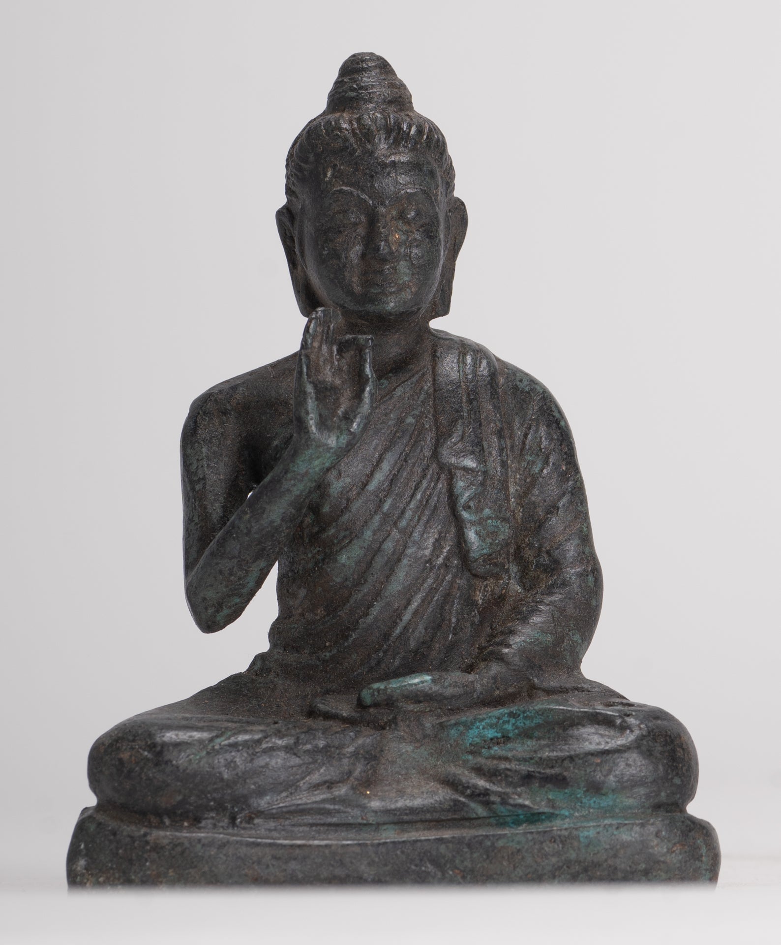 Indian Buddha Statue - Antique Gandhara Style Bronze Teaching Buddha Statue - 10cm/4"