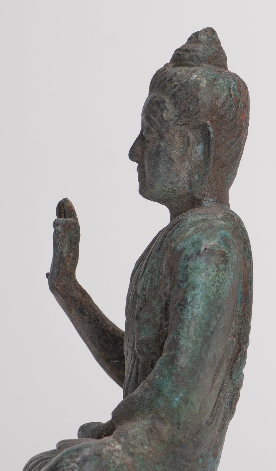 Indian Buddha Statue - Antique Gandhara Style Bronze Teaching Buddha Statue - 10cm/4"