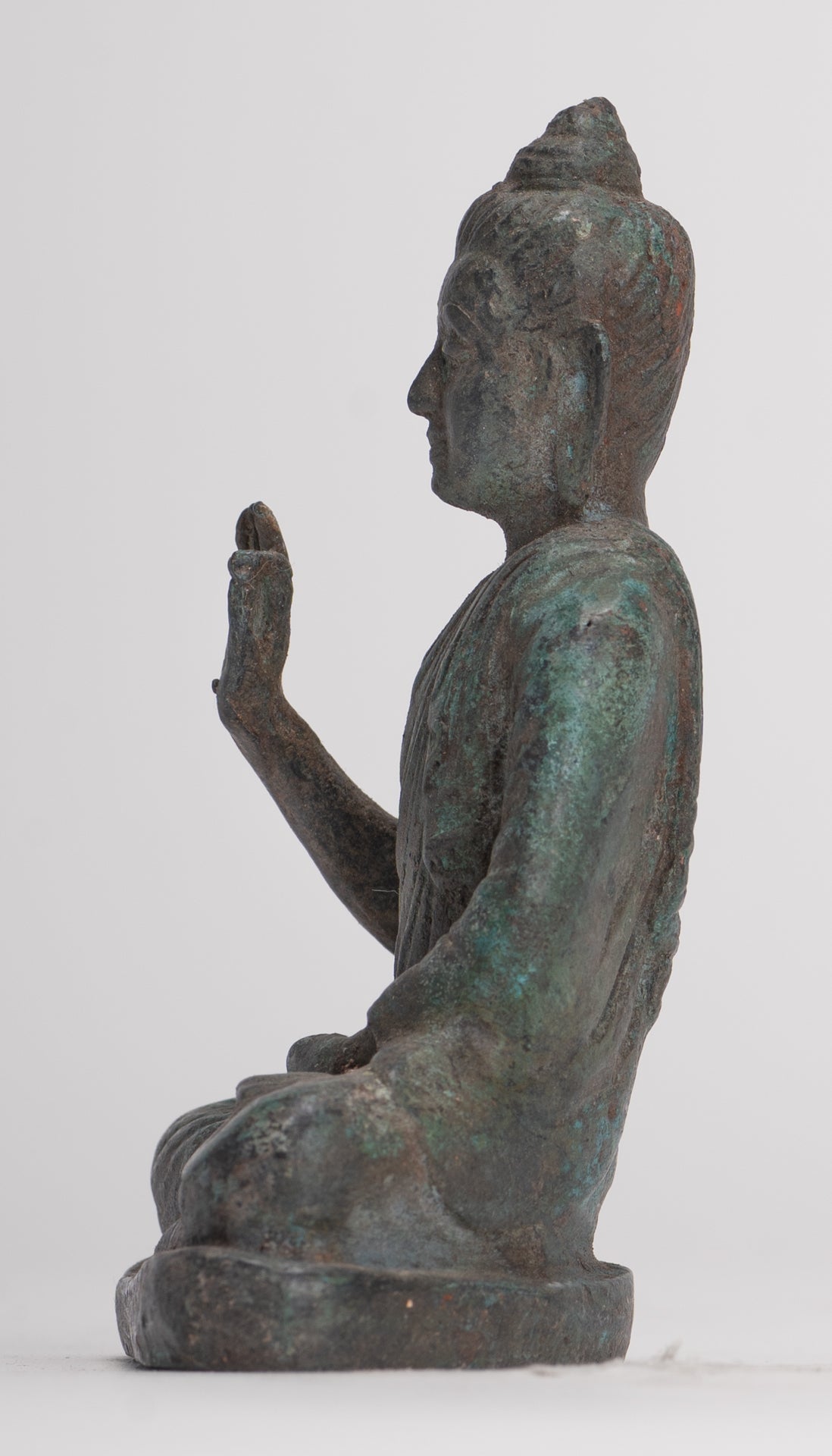 Indian Buddha Statue - Antique Gandhara Style Bronze Teaching Buddha Statue - 10cm/4"