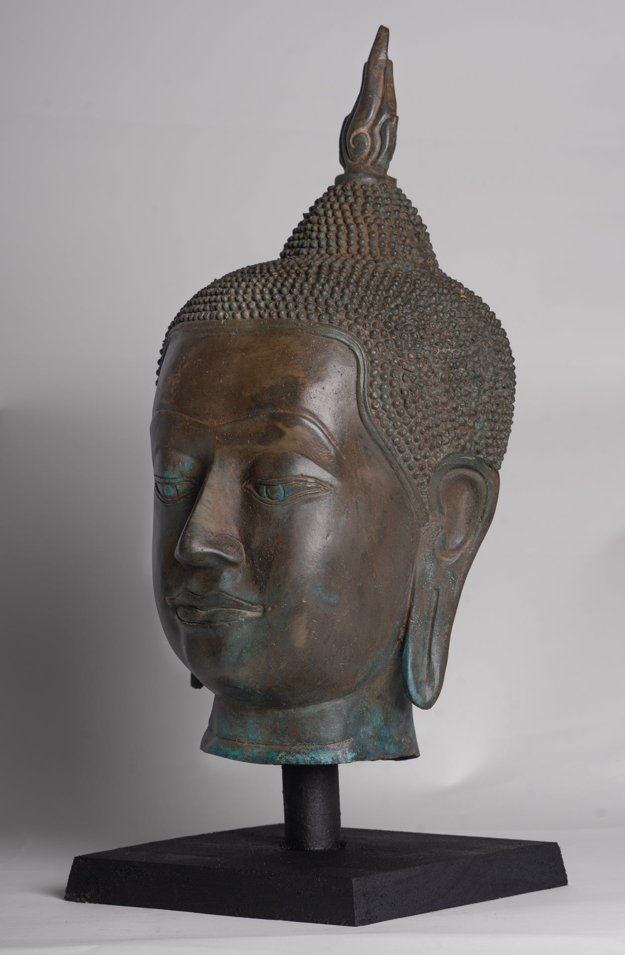 Buddha Statue - Antique U Thong Style Bronze Enlightenment Buddha Head - 47cm/19"