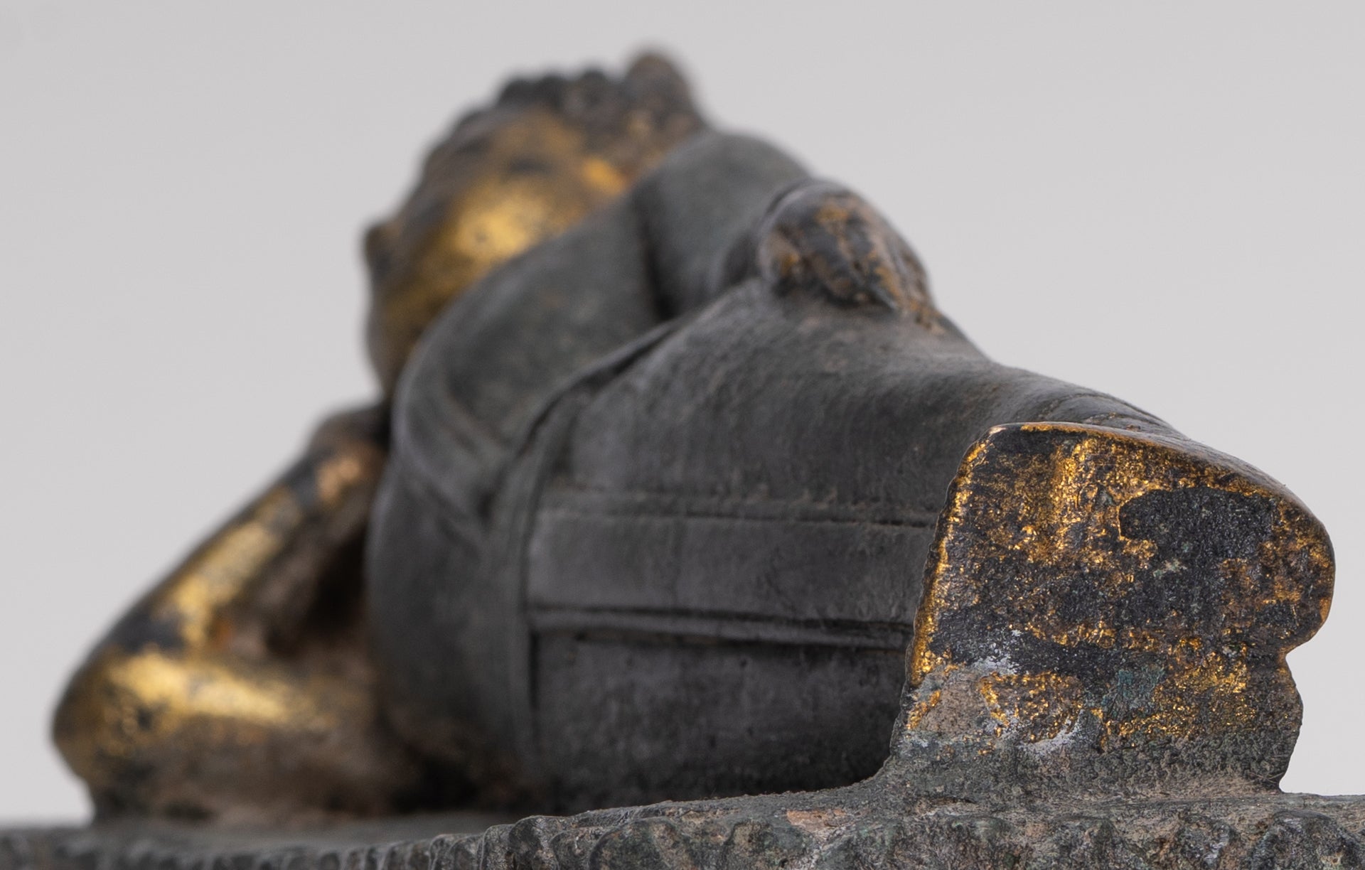 Buddha Statue - Antique Thai Style Bronze Sukhothai Reclining Nirvana Buddha Statue - 29cm/12"