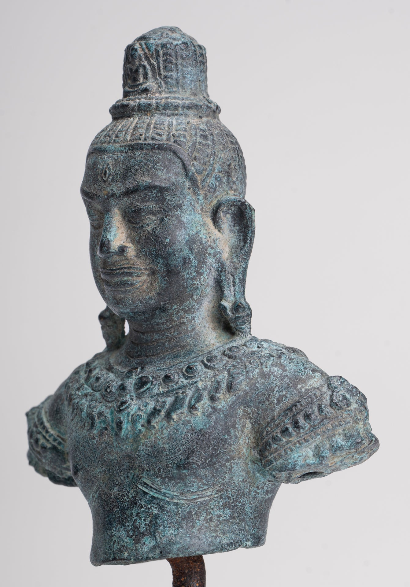 Antique Khmer Style Bronze Angkor Wat Style Lokeshvara Statue - 19cm/8"