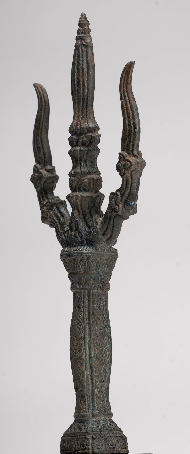 Trident Statue - Antique Khmer Style Bronze Mounted Trident or Trishula Statue - 39cm/16"