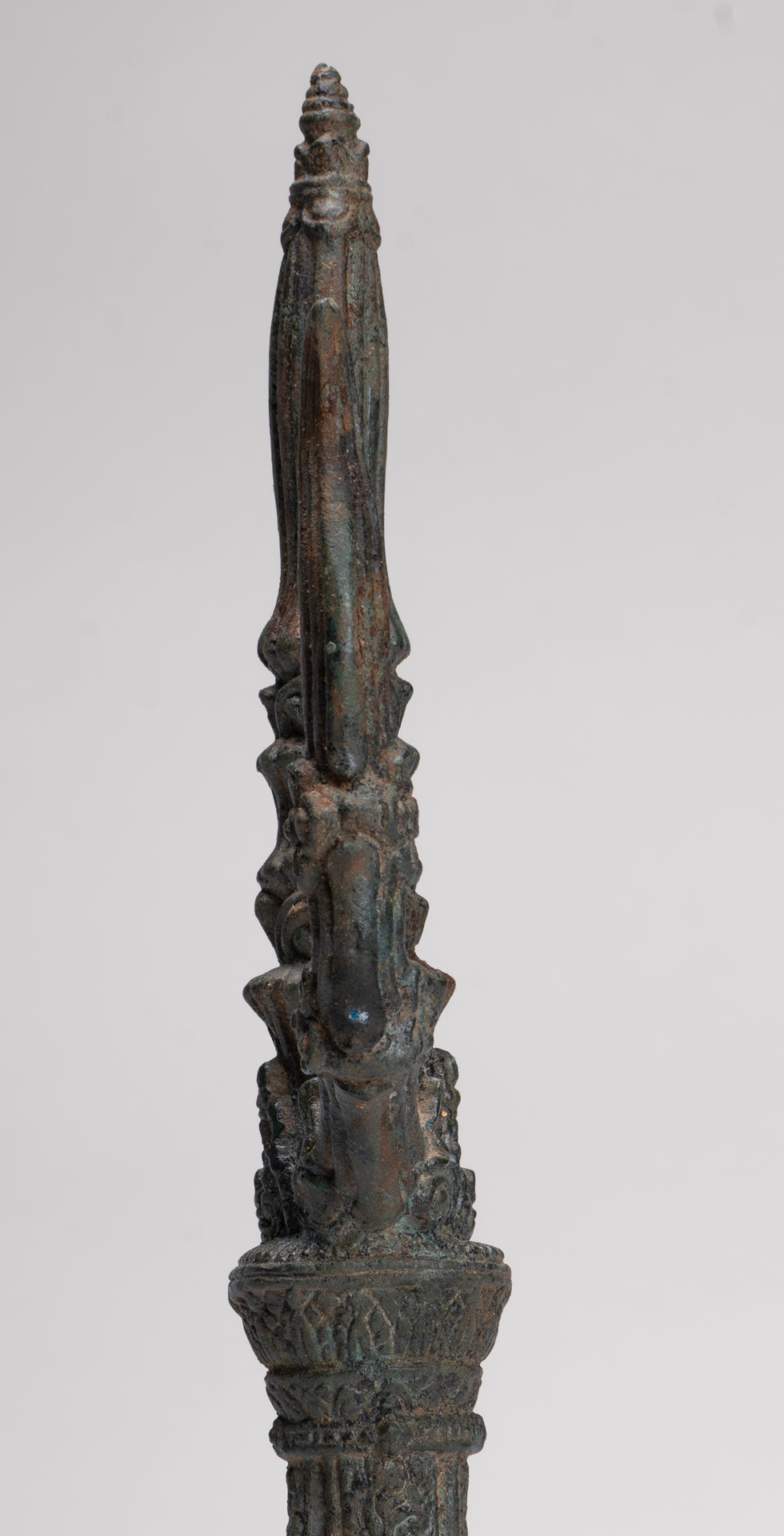 Trident Statue - Antique Khmer Style Bronze Mounted Trident or Trishula Statue - 39cm/16"