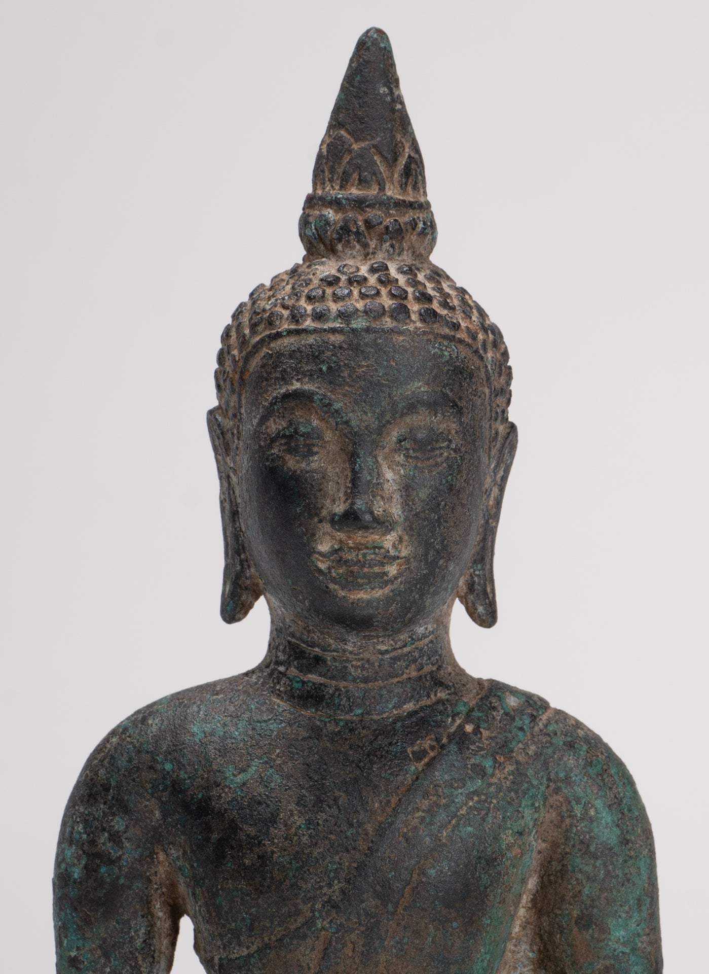 Buddha Statue - Antique Khmer Style Bronze Enlightenment Phnom Da Buddha Statue - 20cm/8"