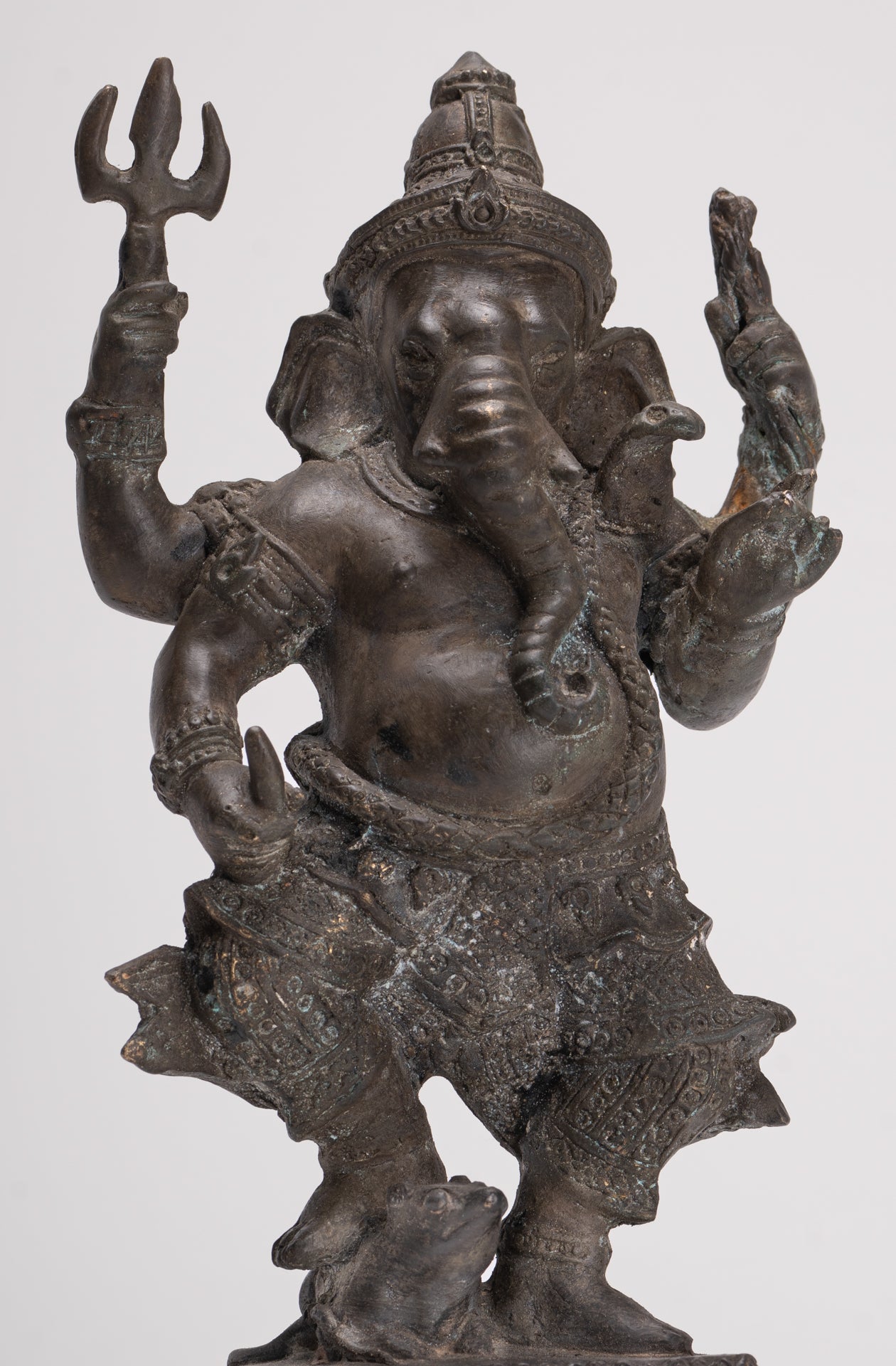 Ganesha Statue - Antique Thai Style Bronze Standing 4-Arm Ganesha Statue - 26cm/10"