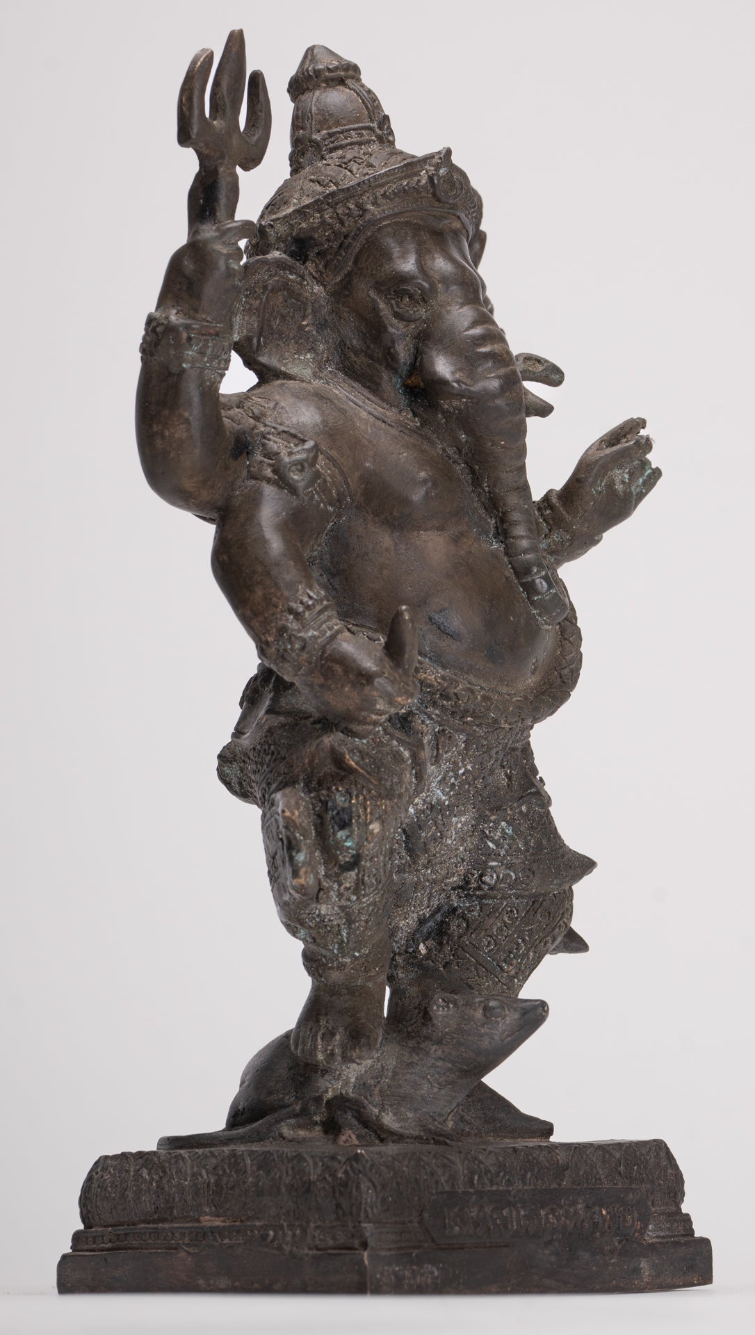Ganesha Statue - Antique Thai Style Bronze Standing 4-Arm Ganesha Statue - 26cm/10"
