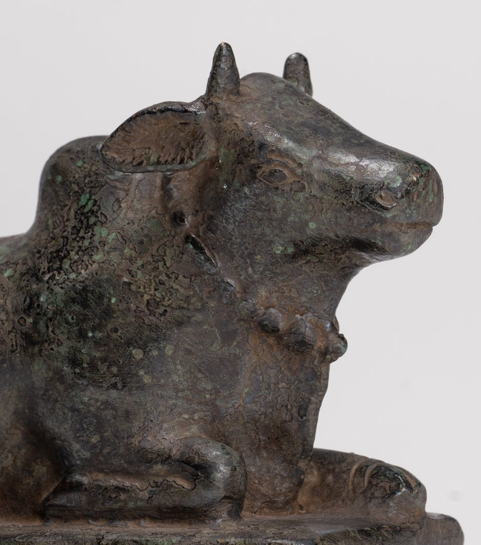 Antique Khmer Style Bronze Nandi Statue - Mount of Shiva - 12.5cm/5" Long