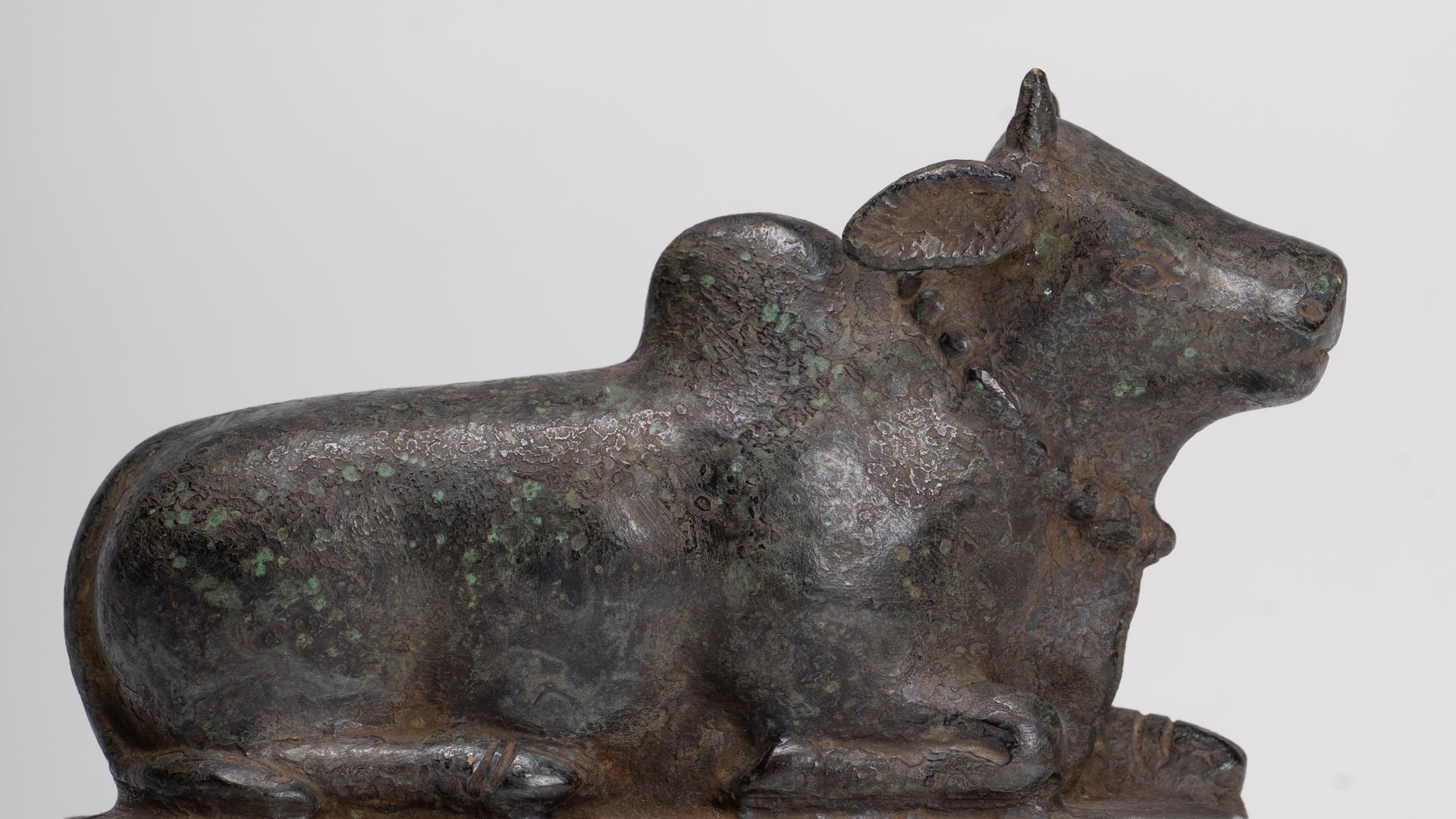 Antique Khmer Style Bronze Nandi Statue - Mount of Shiva - 12.5cm/5" Long