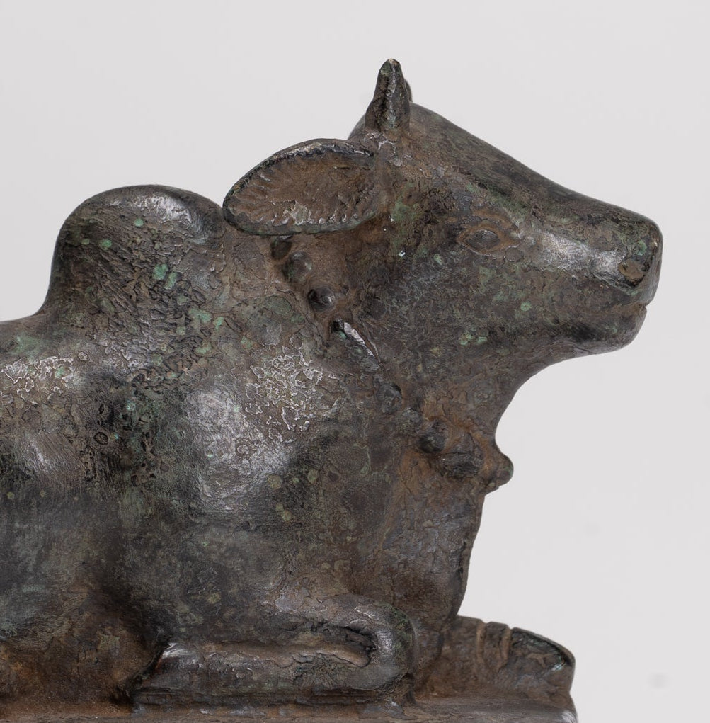 Antique Khmer Style Bronze Nandi Statue - Mount of Shiva - 12.5cm/5" Long