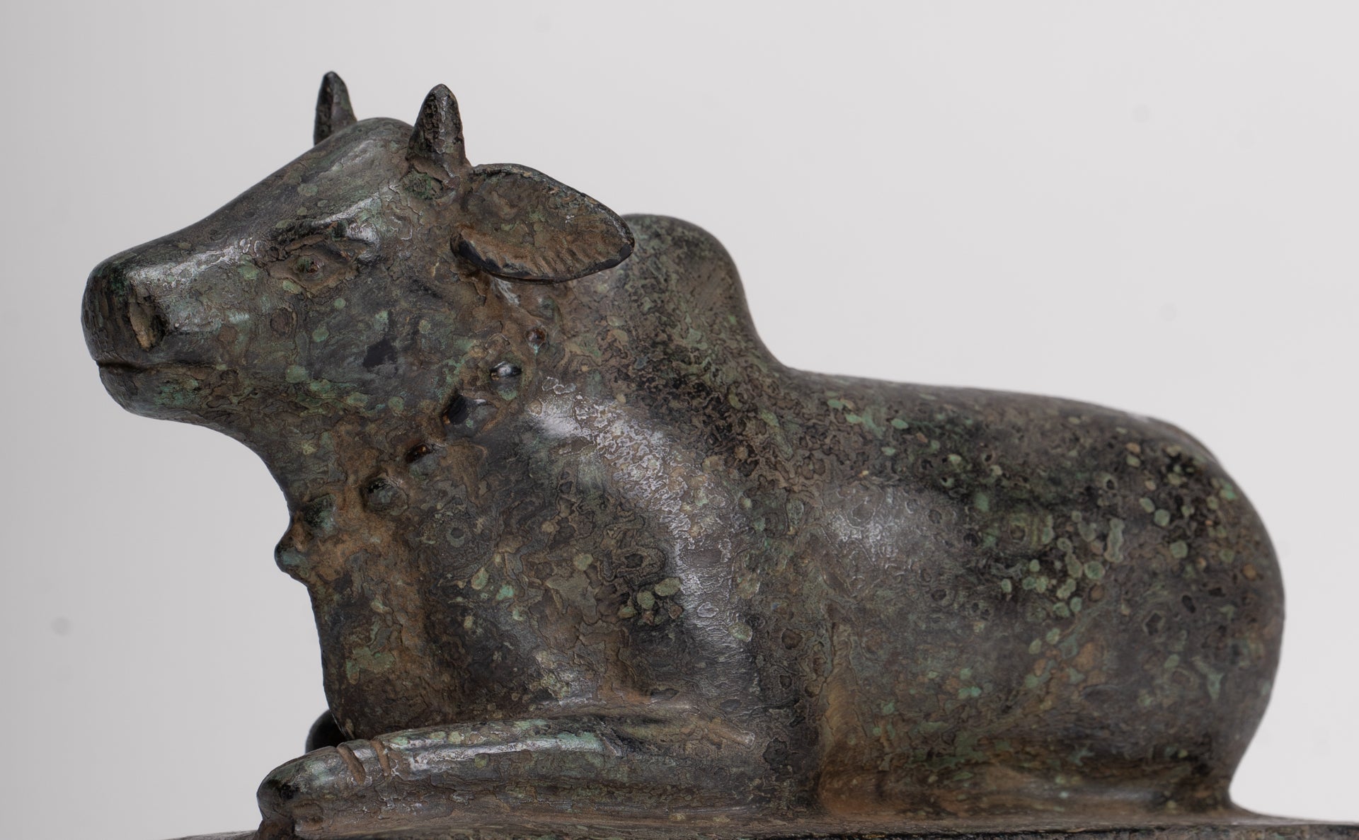 Antique Khmer Style Bronze Nandi Statue - Mount of Shiva - 12.5cm/5" Long