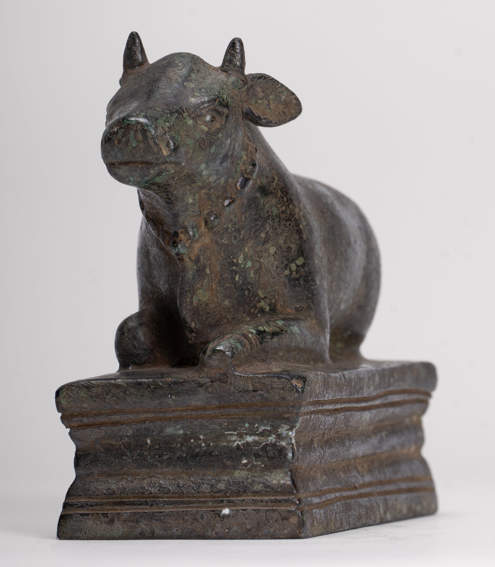 Antique Khmer Style Bronze Nandi Statue - Mount of Shiva - 12.5cm/5" Long