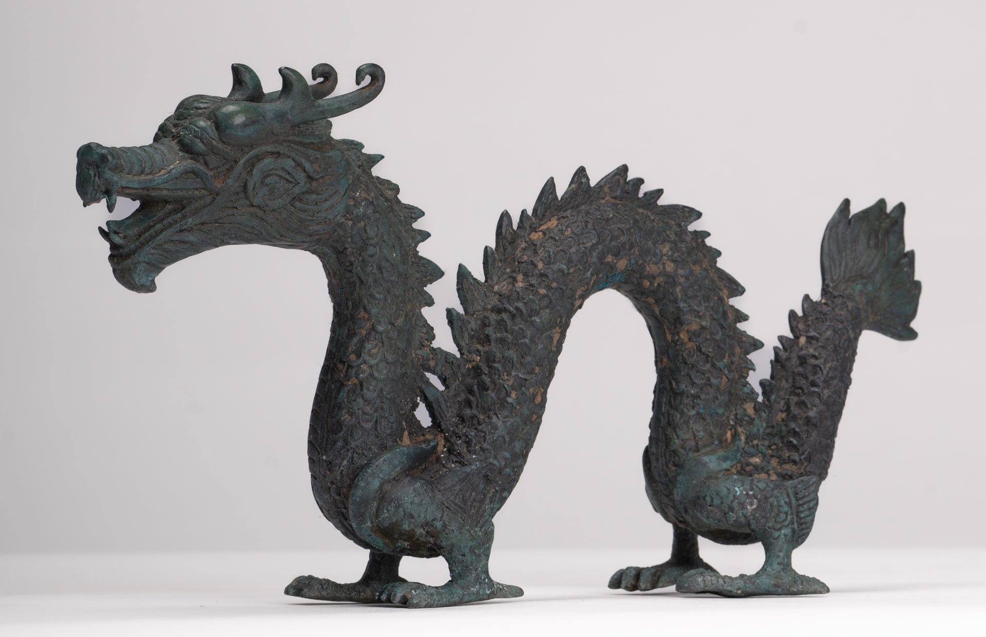 Antique Chinese Style Bronze Dragon Statue - 27cm/11"