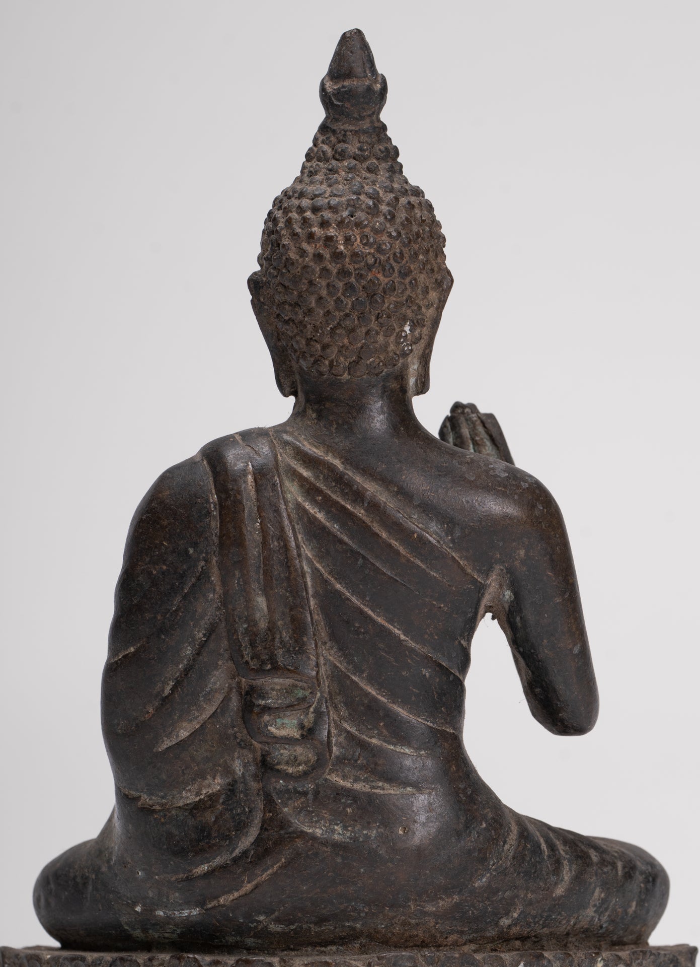 Antique Thai Style Bronze Chiang Saen Abhaya Protection Buddha Statue - 22cm/9"