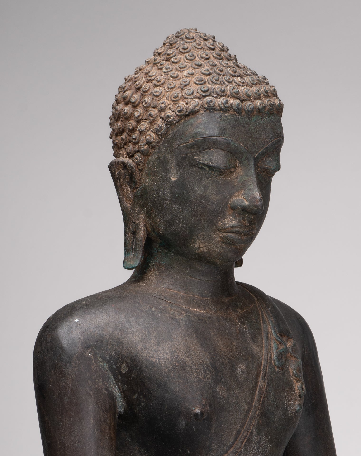 Buddha Statue - Antique Srivijaya Style Seated Enlightenment Buddha Statue - 63cm/25"