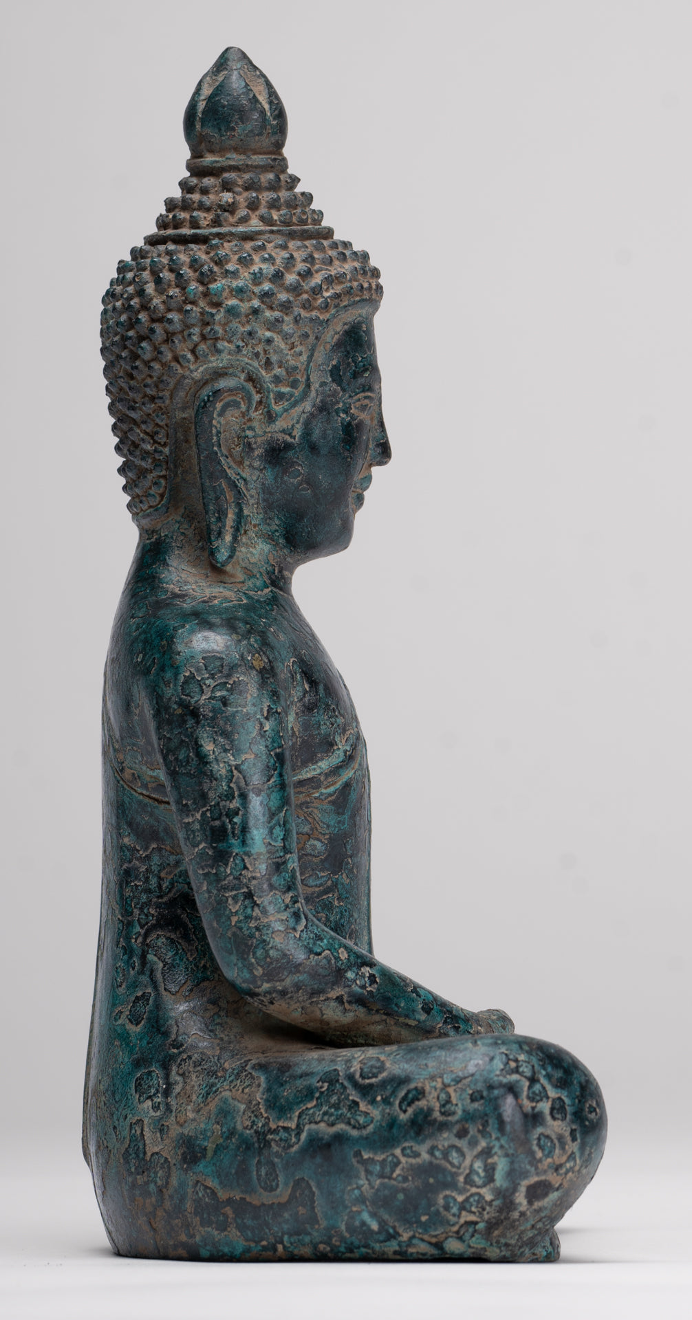 Buddha Statue - Antique Khmer Style Bronze Meditation Buddha Statue - 18cm/7"