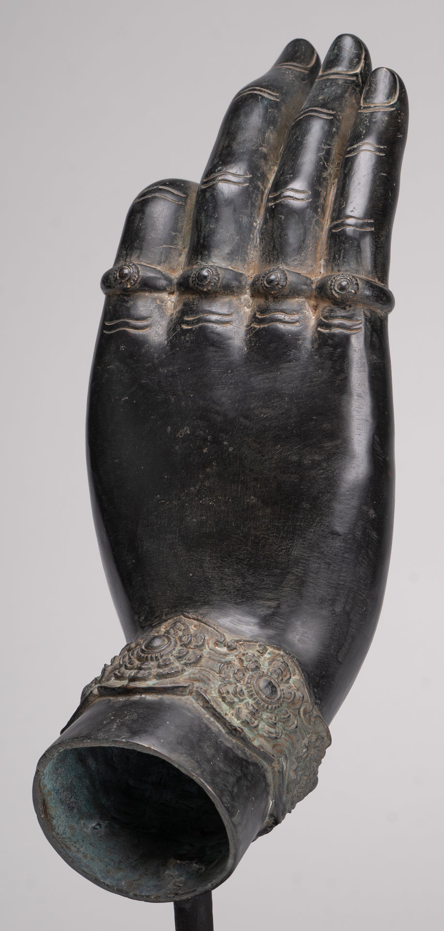Mounted Antique Khmer Style Southeast Asia Bronze Teaching Hand - 43cm/17"