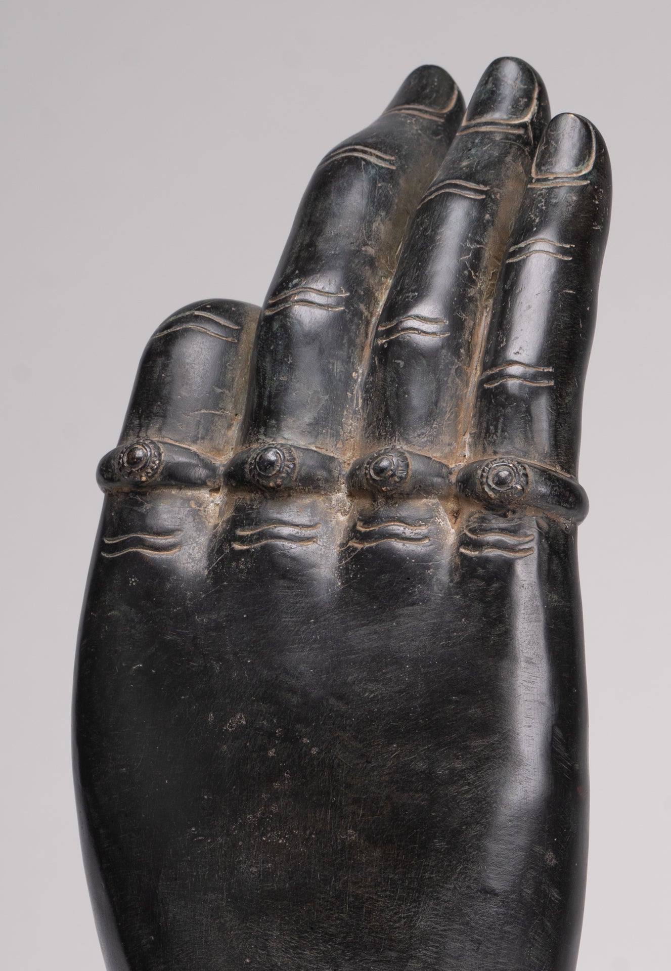 Mounted Antique Khmer Style Southeast Asia Bronze Teaching Hand - 43cm/17"