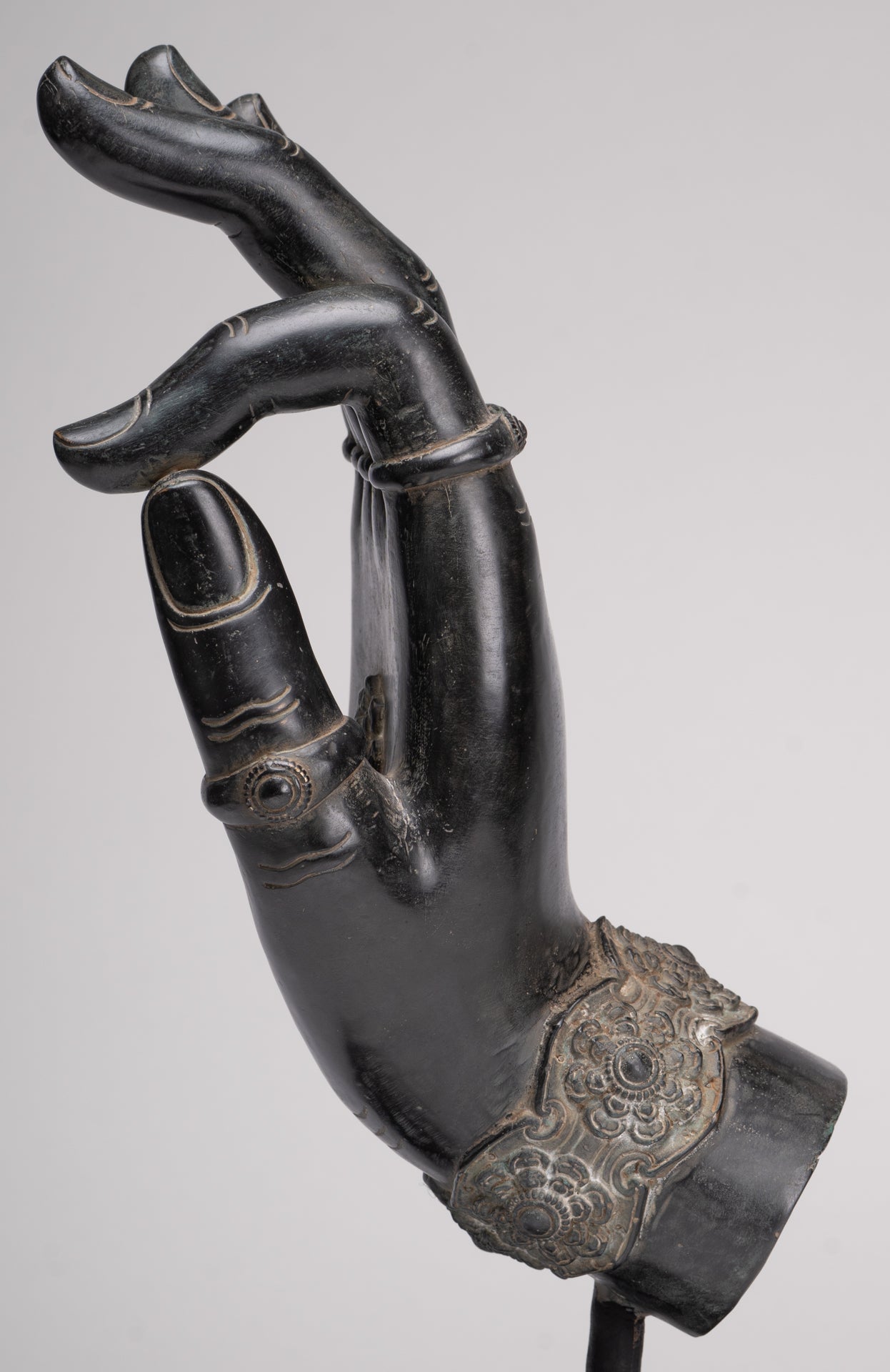 Mounted Antique Khmer Style Southeast Asia Bronze Teaching Hand - 43cm/17"