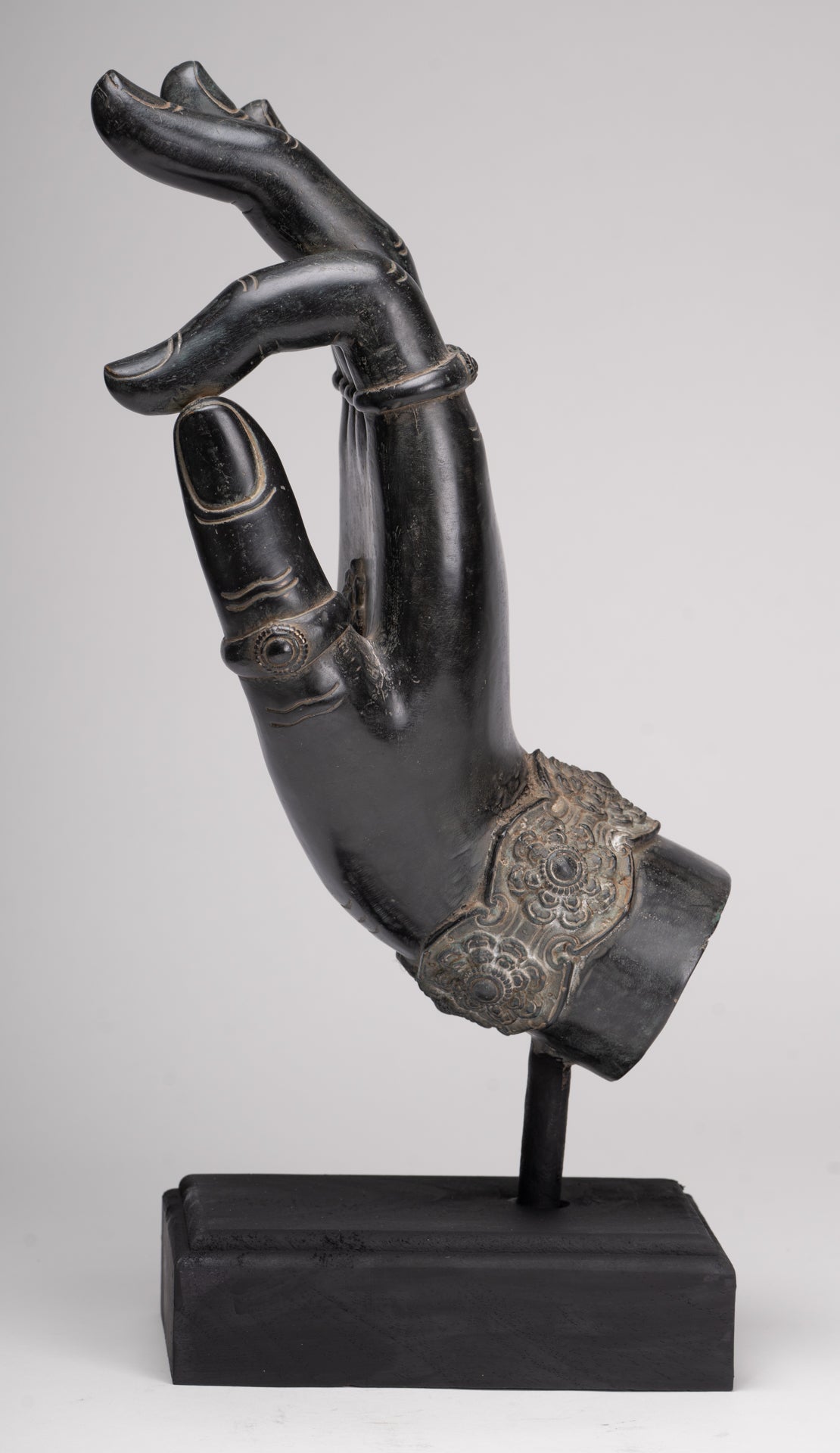 Mounted Antique Khmer Style Southeast Asia Bronze Teaching Hand - 43cm/17"
