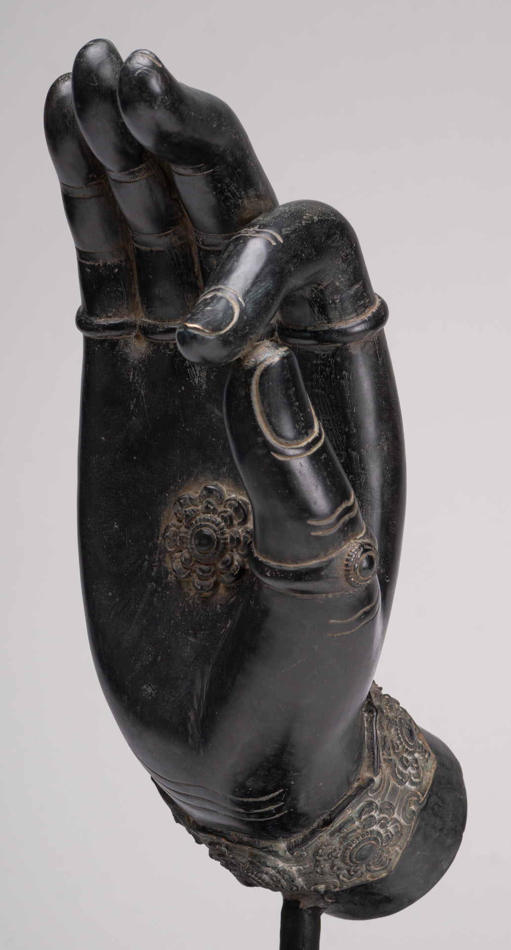 Mounted Antique Khmer Style Southeast Asia Bronze Teaching Hand - 43cm/17"