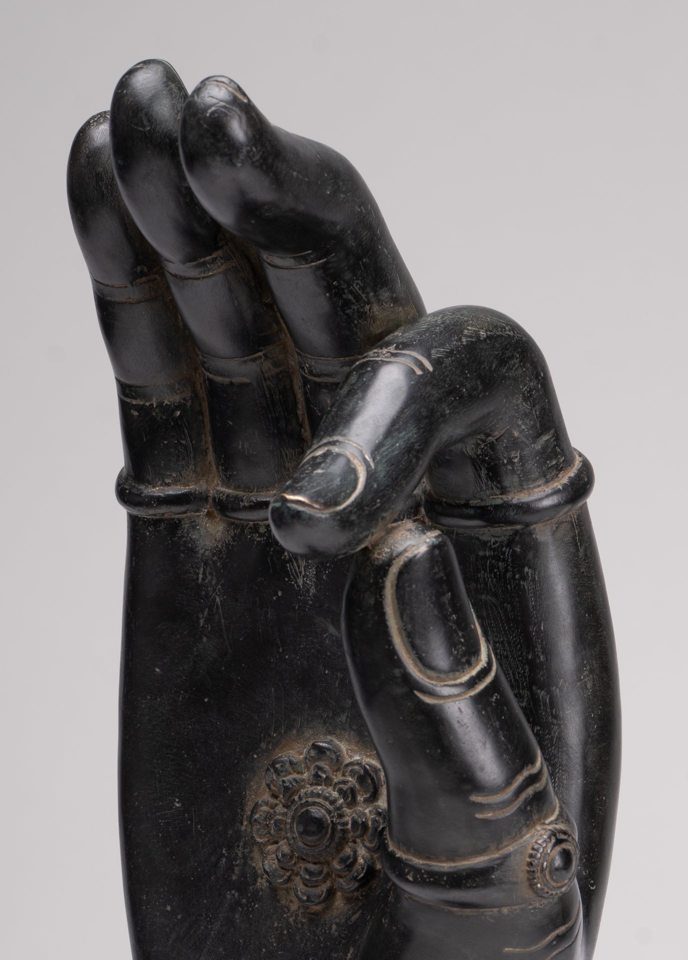 Mounted Antique Khmer Style Southeast Asia Bronze Teaching Hand - 43cm/17"