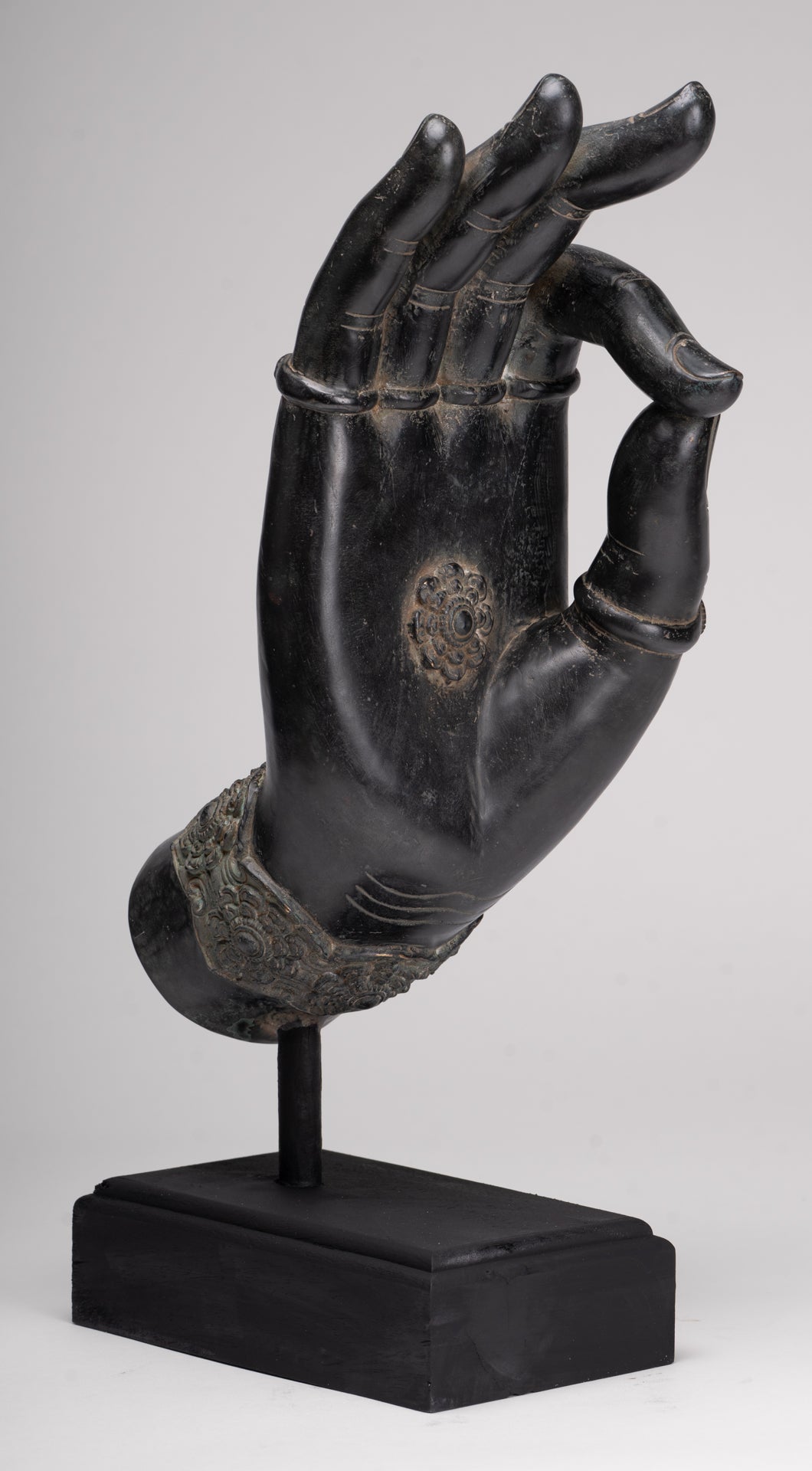 Mounted Antique Khmer Style Southeast Asia Bronze Teaching Hand - 43cm/17"