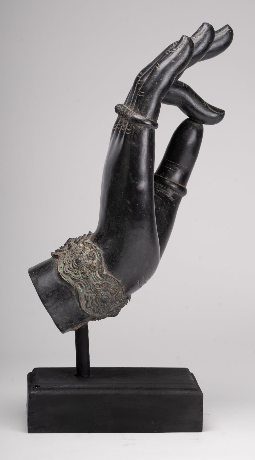 Mounted Antique Khmer Style Southeast Asia Bronze Teaching Hand - 43cm/17"