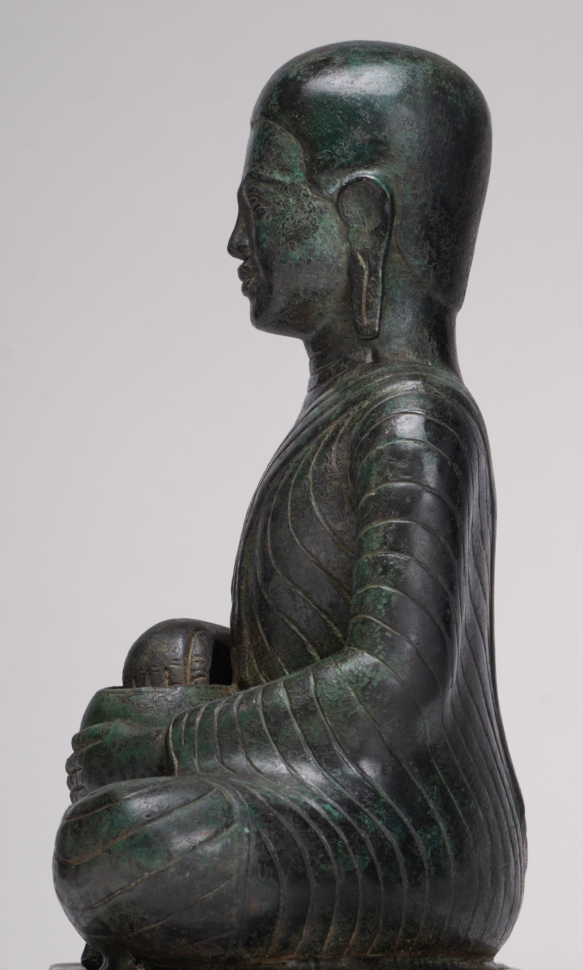 Antique Thai Style Seated Bronze Monk Statue - 33cm/13"