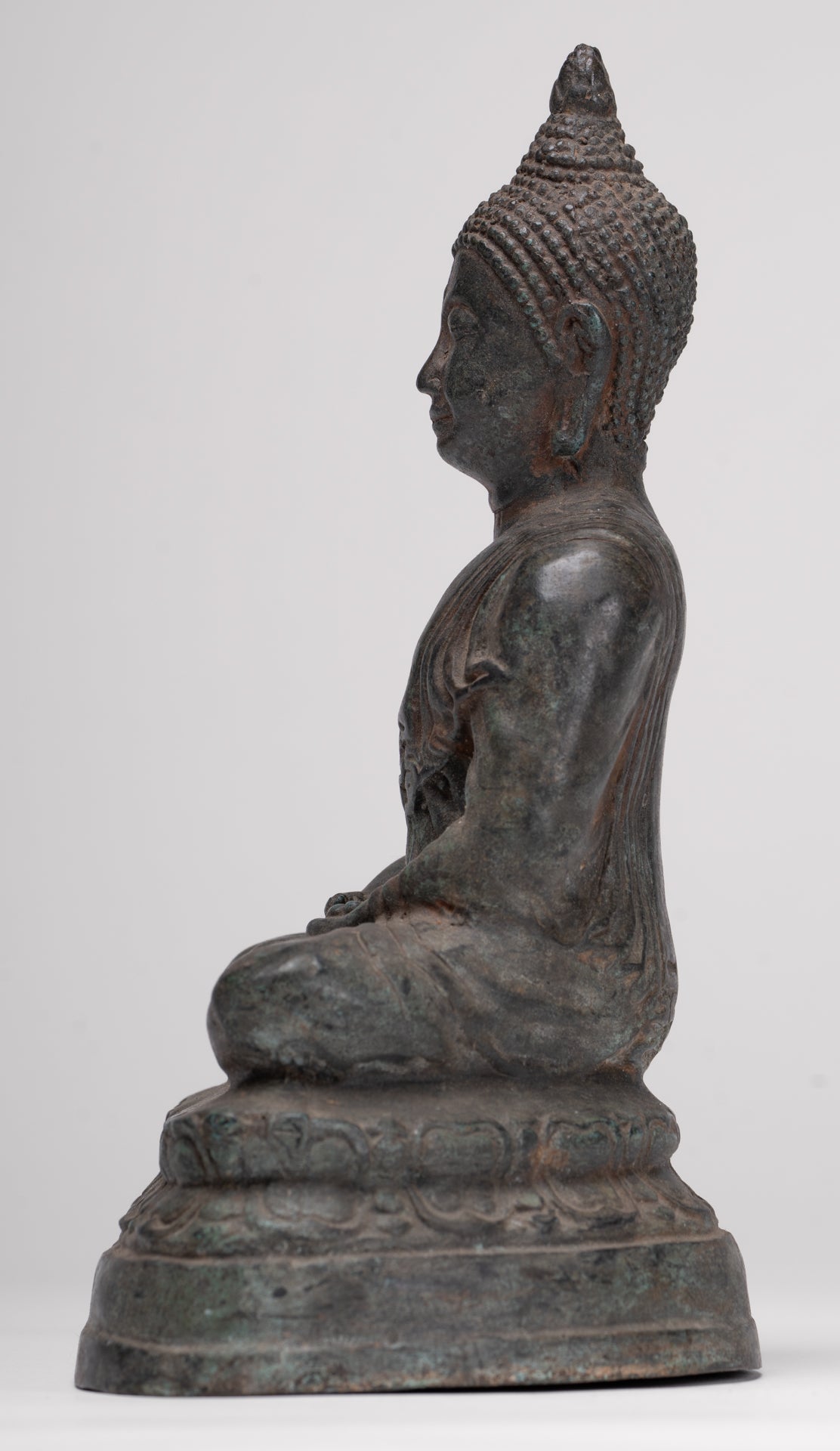 Antique Thai Style Bronze Chiang Saen Meditation Buddha Statue - 23cm/9"
