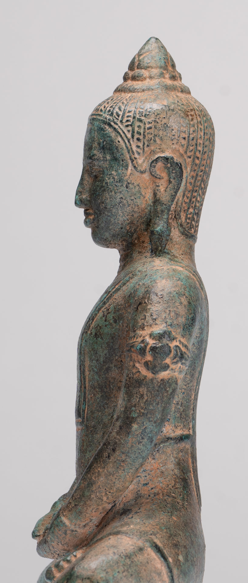 Buddha Statue - Antique Khmer Style Bronze Meditation Phnom Da Buddha Statue - 18cm/7"