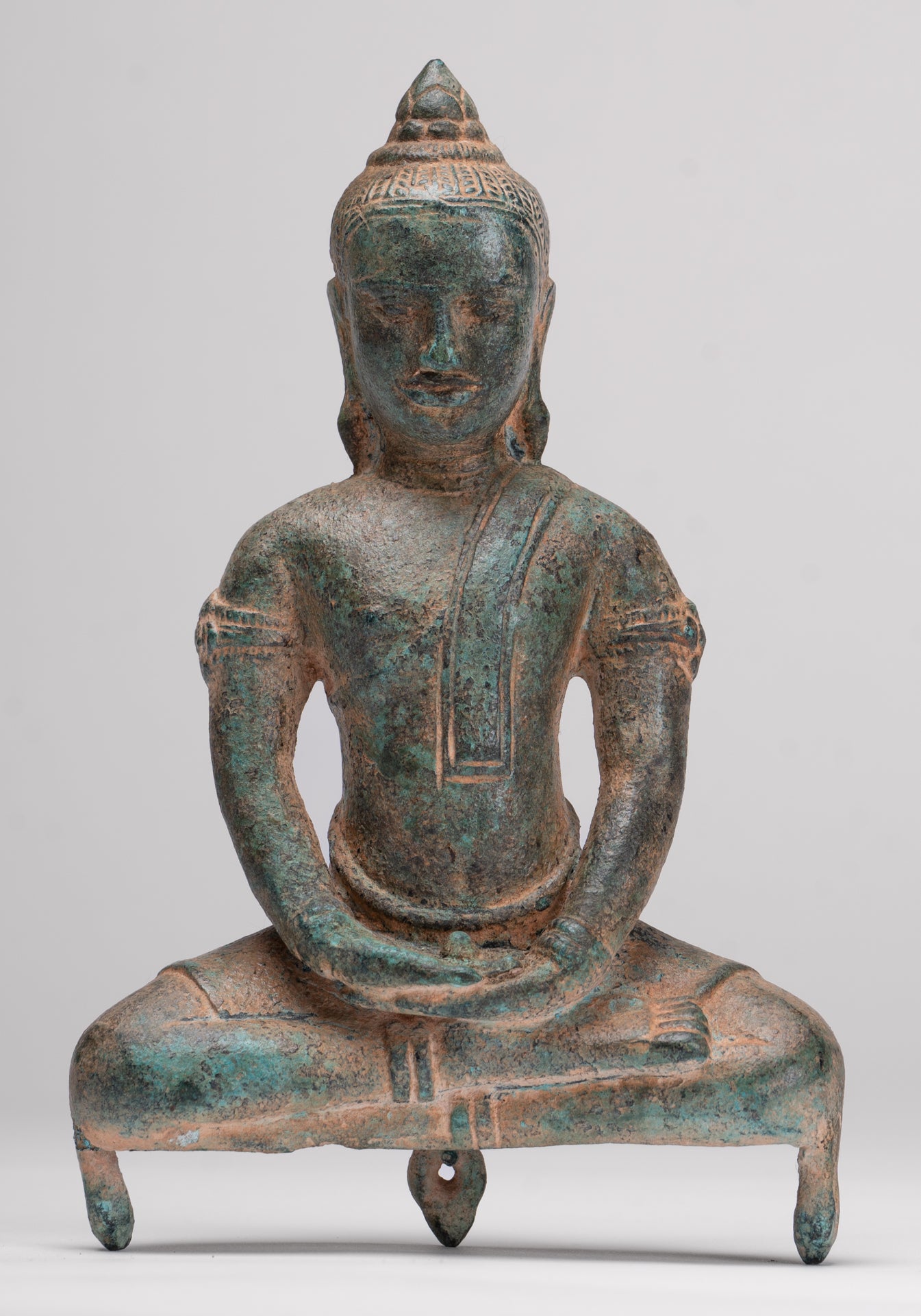 Buddha Statue - Antique Khmer Style Bronze Meditation Phnom Da Buddha Statue - 18cm/7"
