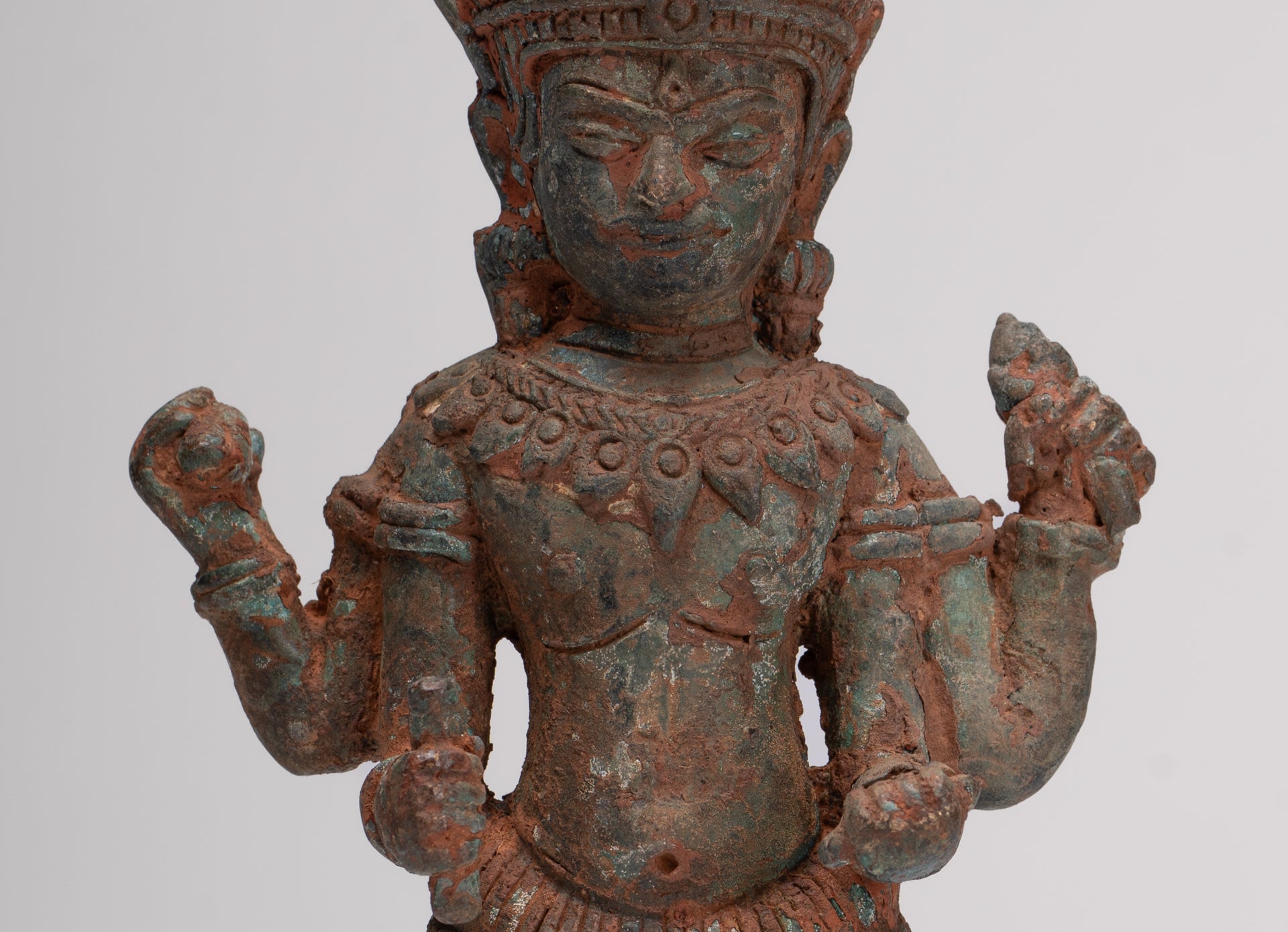 Antique Lopburi Style Thai Bronze Vishnu Statue - 22cm/9"