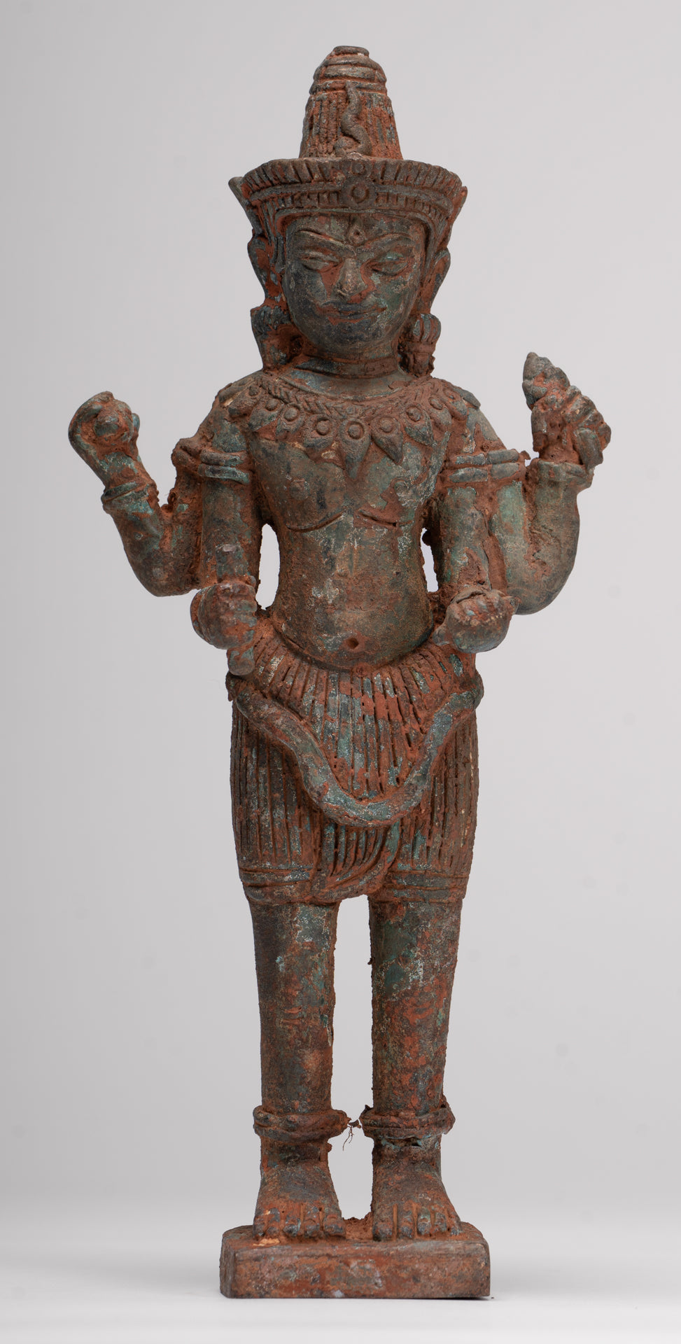Antique Lopburi Style Thai Bronze Vishnu Statue - 22cm/9"