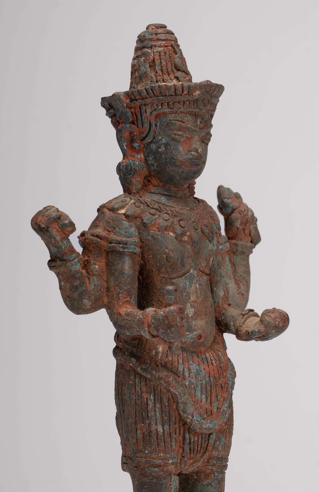 Antique Lopburi Style Thai Bronze Vishnu Statue - 22cm/9"